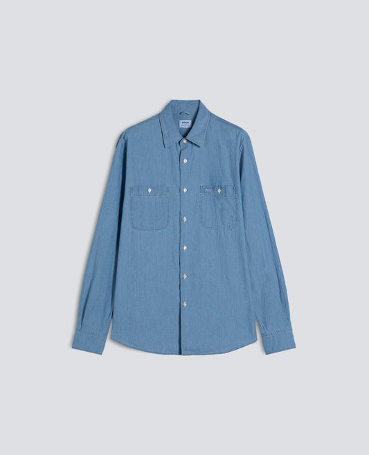 CAMICIA DA LAVORO NEW C SLIM IN CHAMBRAY DI COTONE-DENIM CHIARO-LIGHT DENIM-DENIM CLARO-HELLES DENIM-DENIM CLAIR