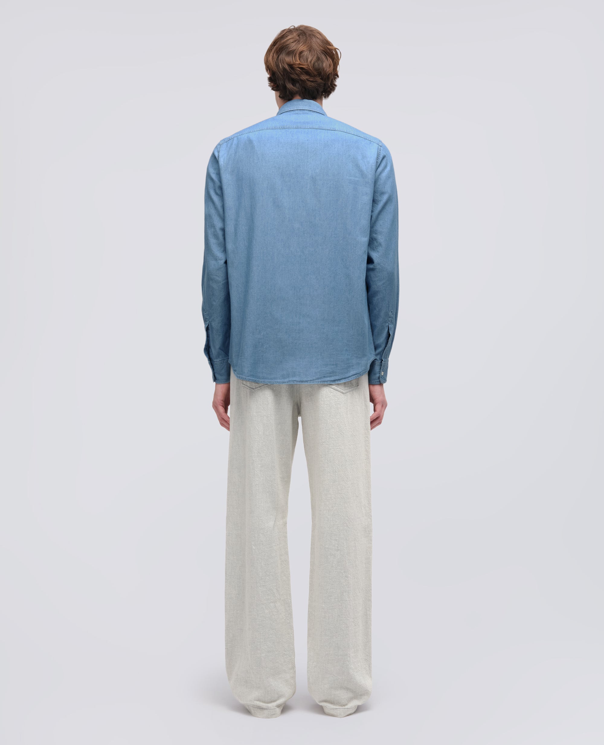 CAMICIA DA LAVORO NEW C SLIM IN CHAMBRAY DI COTONE-DENIM CHIARO-LIGHT DENIM-DENIM CLARO-HELLES DENIM-DENIM CLAIR