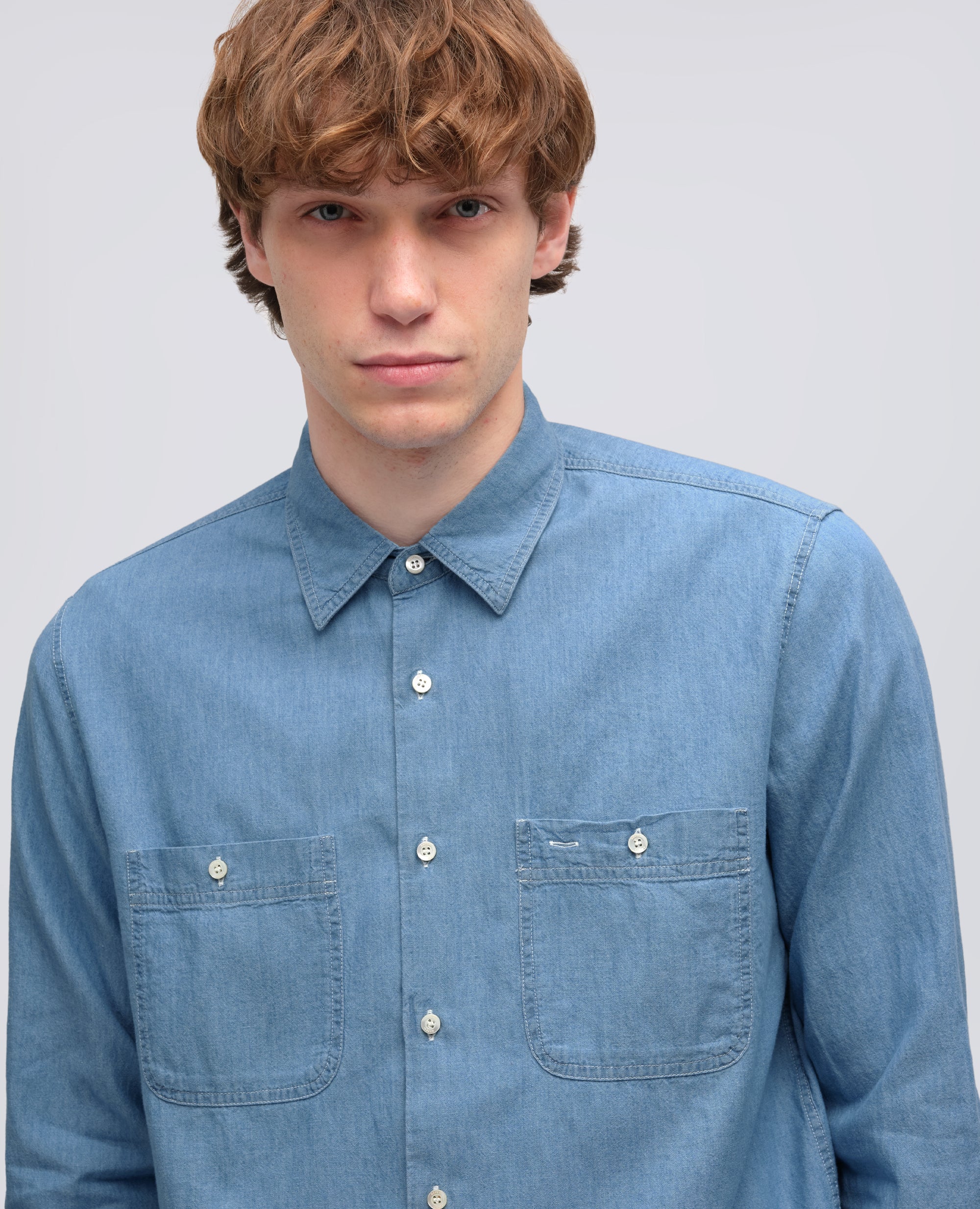 CAMICIA DA LAVORO NEW C SLIM IN CHAMBRAY DI COTONE-DENIM CHIARO-LIGHT DENIM-DENIM CLARO-HELLES DENIM-DENIM CLAIR