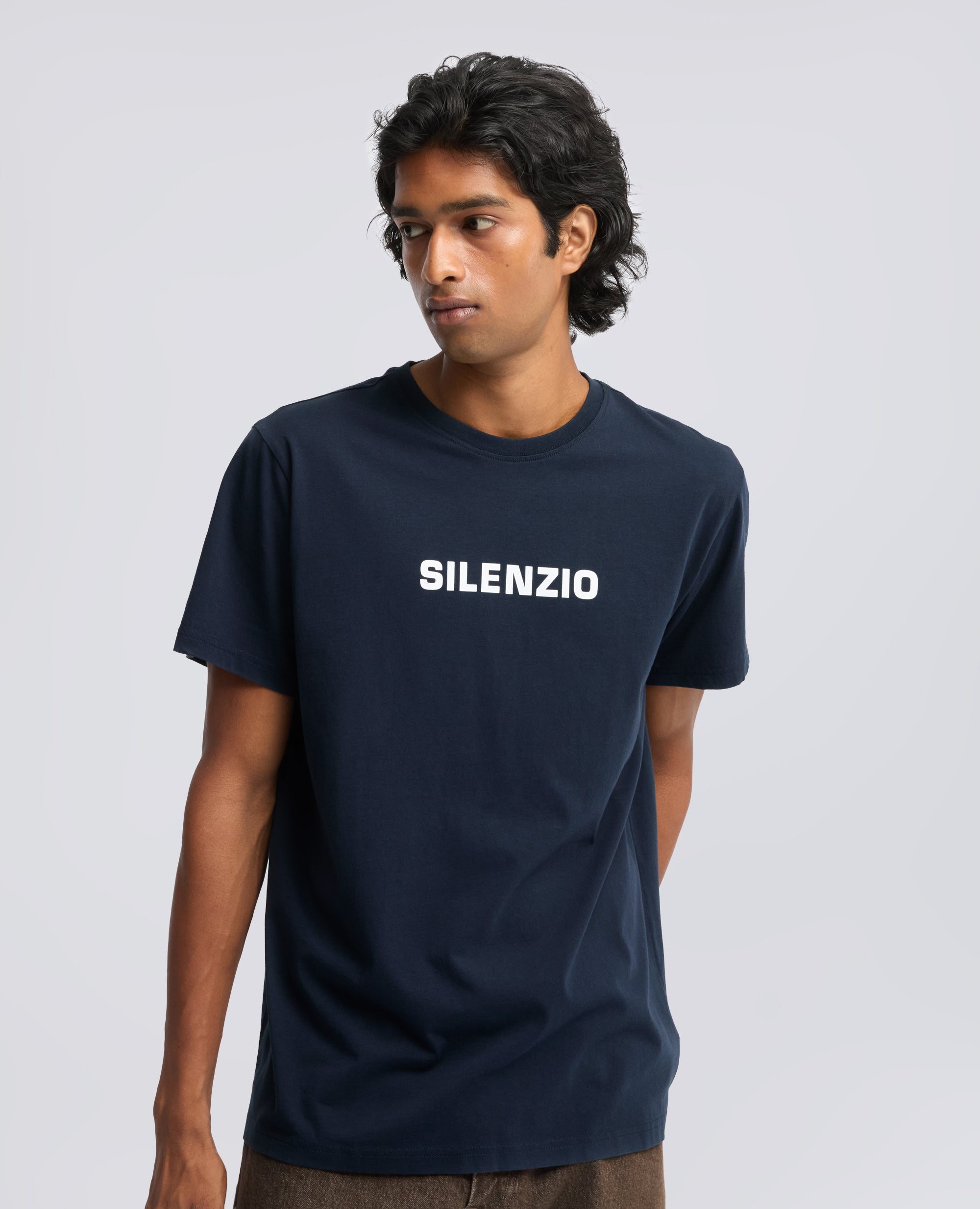 T-SHIRT IN JERSEY DI COTONE CON STAMPA -SILENZIO- - NAVY - ASPESI