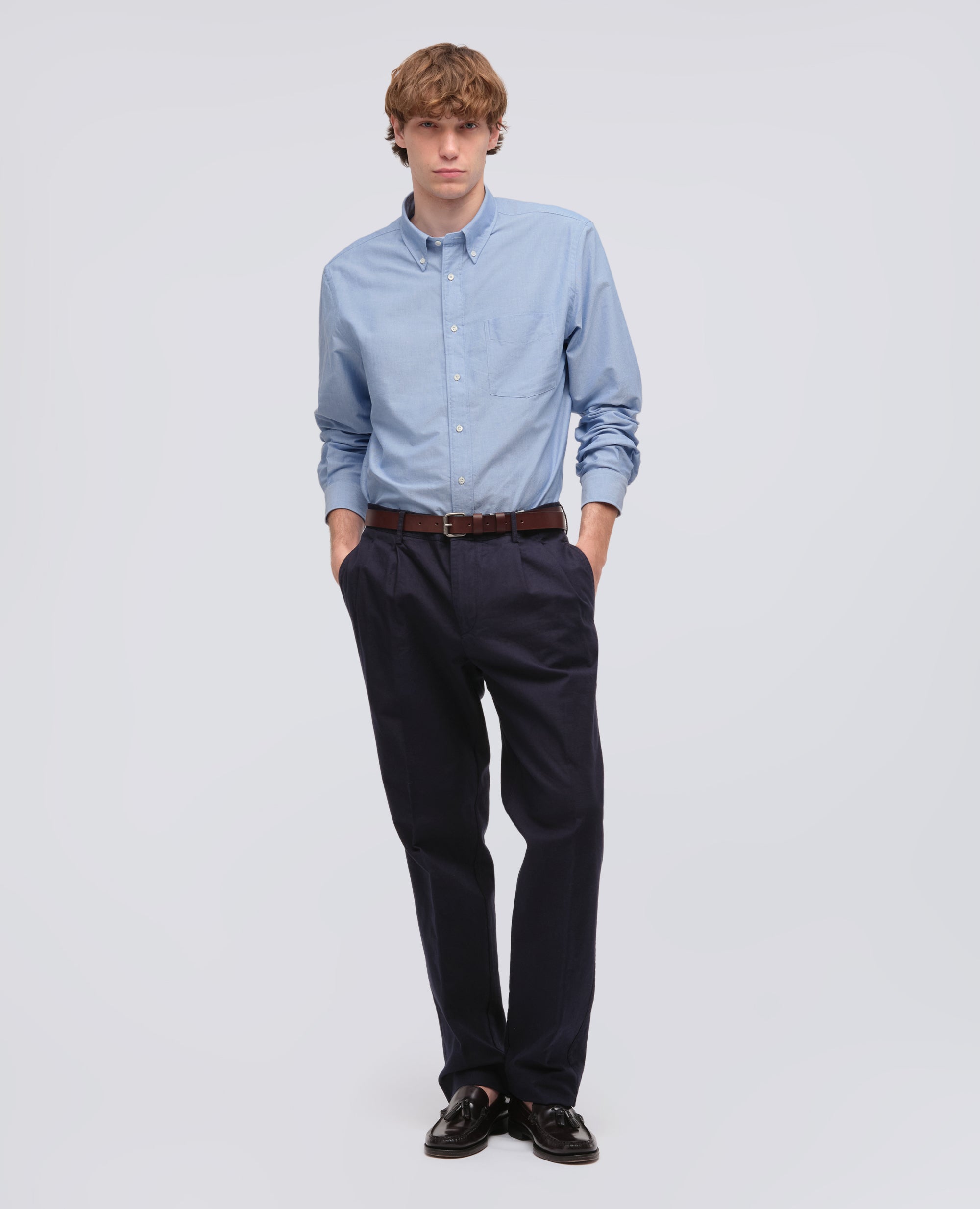 CAMICIA IN COTONE OXFORD CON COLLO BUTTON DOWN-AZZURRO-SKY BLUE-AZUL CLARO-HIMMELBLAU-BLEU CIEL