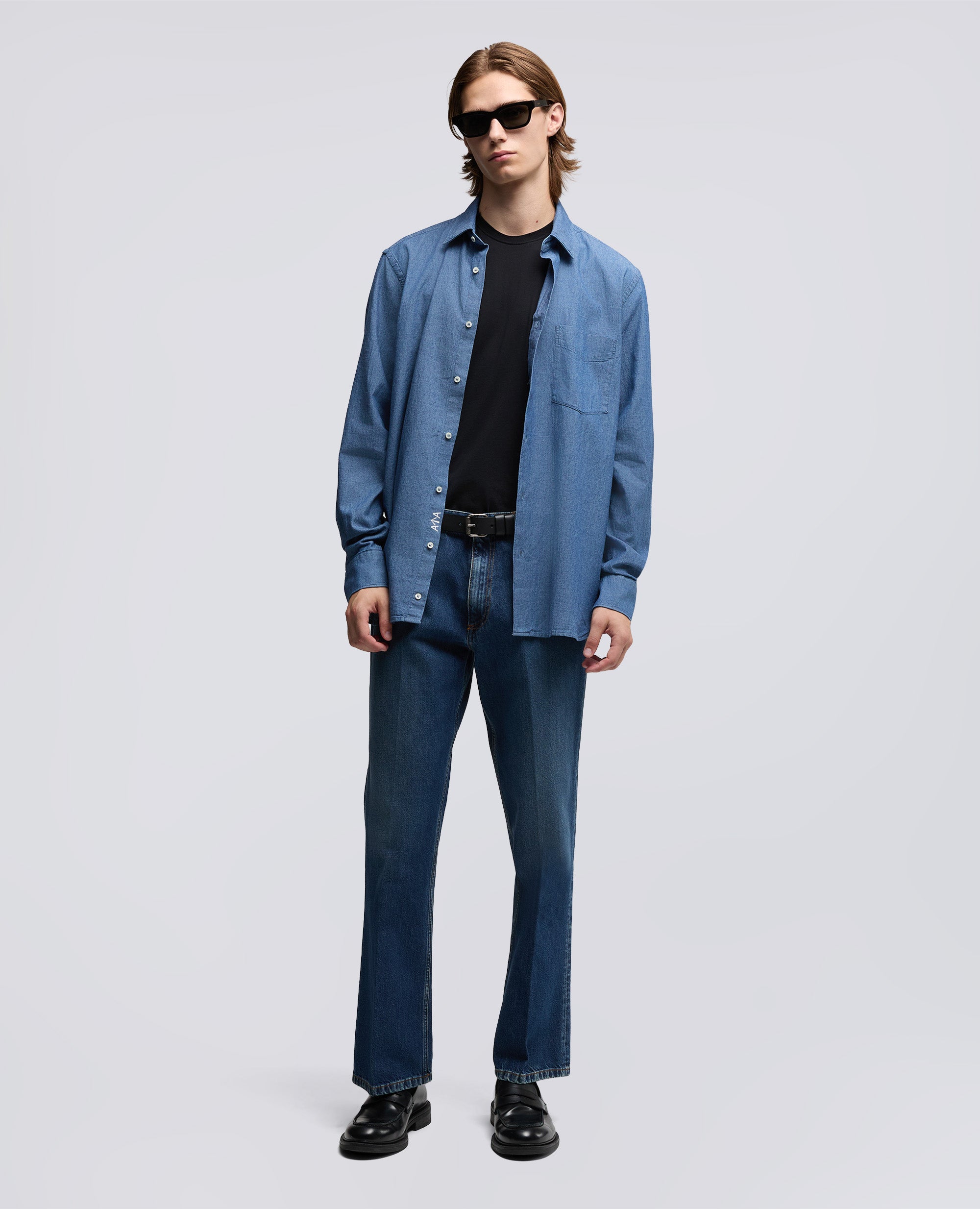 CAMICIA IN POPELINE DI COTONE CON TASCHINO-DENIM MEDIO-MEDIUM DENIM-DENIM MEDIO-MITTLERER DENIM-DENIM MOYEN