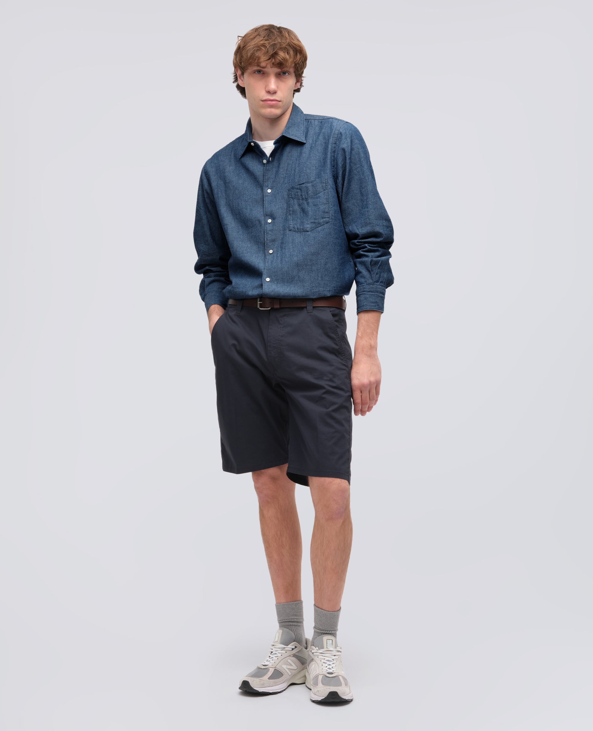 CAMICIA IN CHAMBRAY DI COTONE GIAPPONESE-DENIM MEDIO-MEDIUM DENIM-DENIM MEDIO-MITTLERER DENIM-DENIM MOYEN