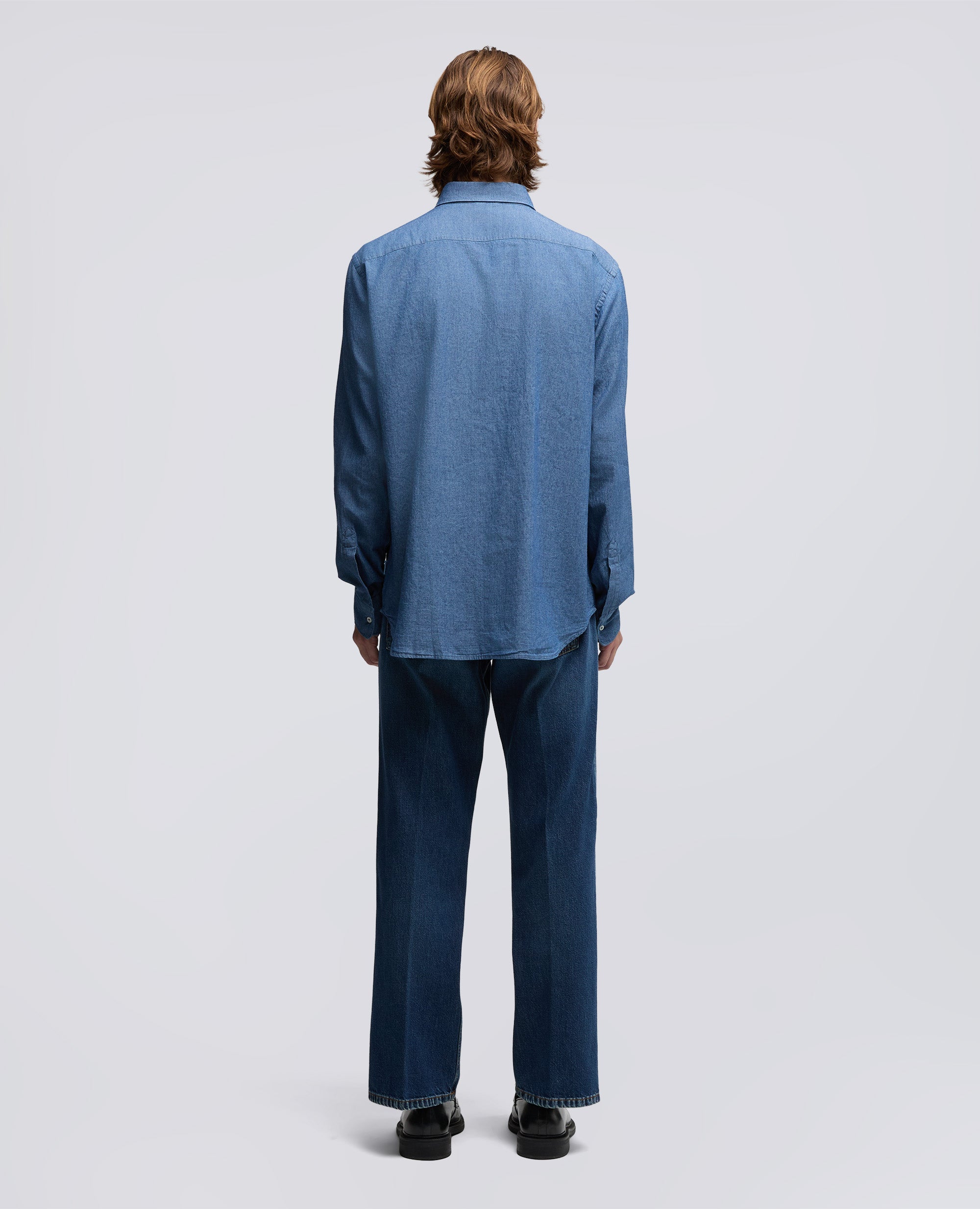 CAMICIA IN POPELINE DI COTONE CON TASCHINO-DENIM MEDIO-MEDIUM DENIM-DENIM MEDIO-MITTLERER DENIM-DENIM MOYEN