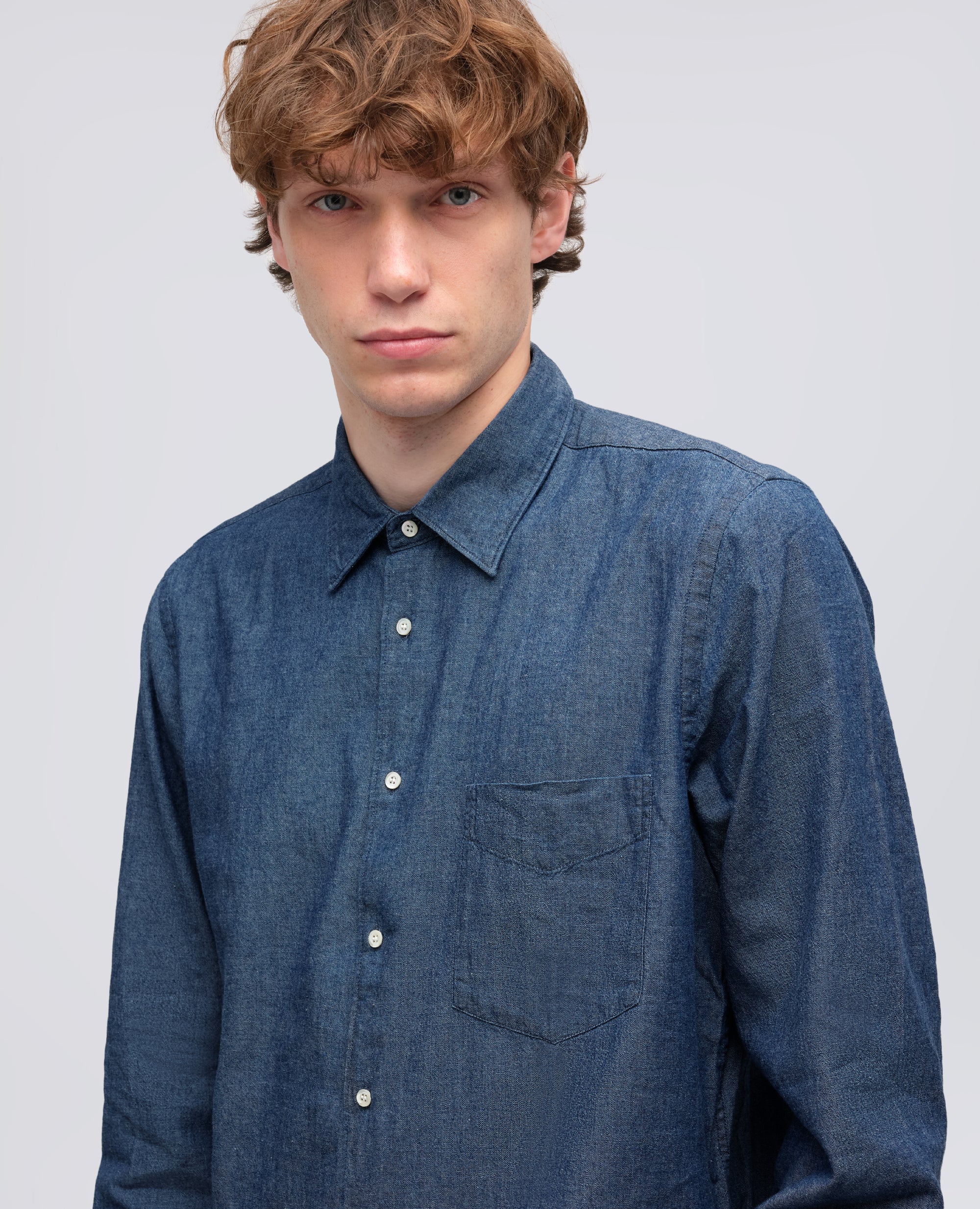 CAMICIA IN CHAMBRAY DI COTONE GIAPPONESE-DENIM MEDIO-MEDIUM DENIM-DENIM MEDIO-MITTLERER DENIM-DENIM MOYEN