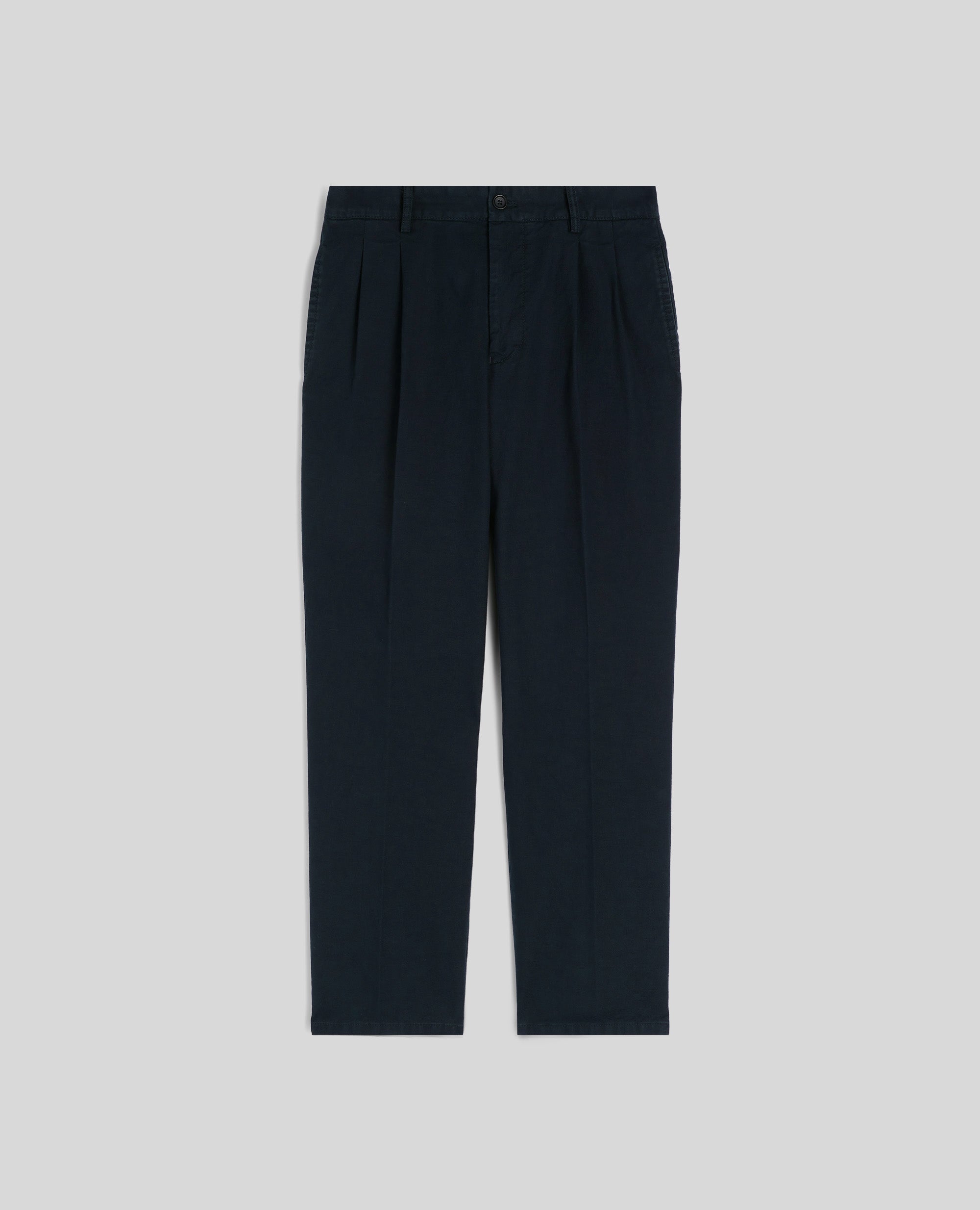PANTALONE SLIM BANANA IN GABARDINA DI COTONE-NAVY-NAVY-AZUL MARINO-NAVY-NAVY