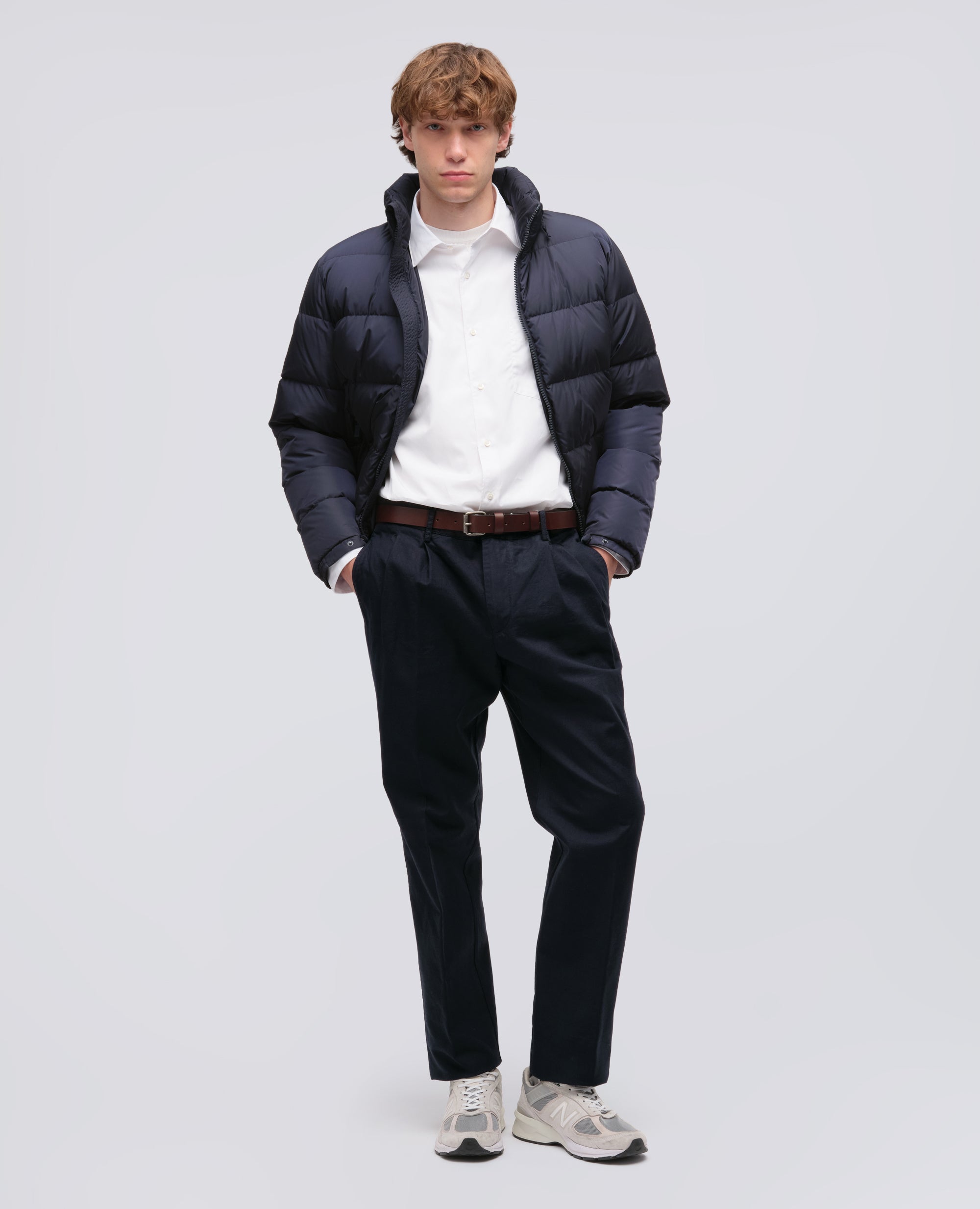PANTALONE SLIM BANANA IN GABARDINA DI COTONE-NAVY-NAVY-AZUL MARINO-NAVY-NAVY