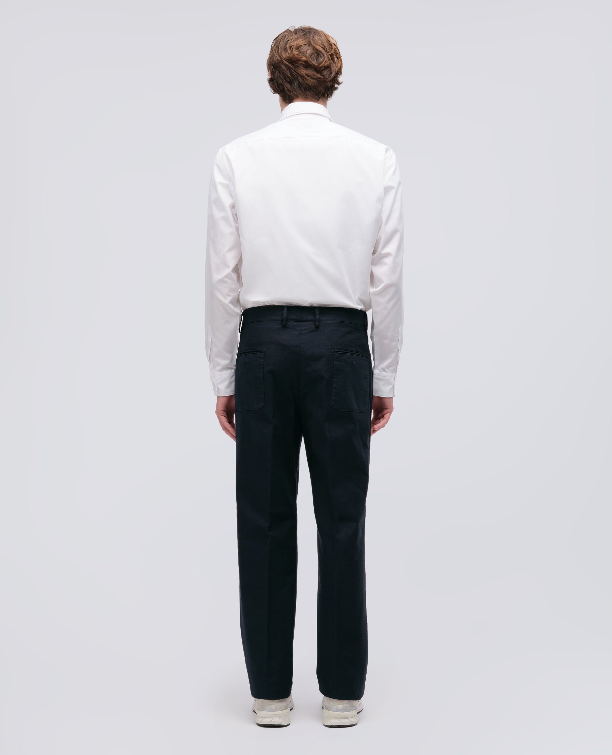 PANTALONE SLIM BANANA IN GABARDINA DI COTONE-NAVY-NAVY-AZUL MARINO-NAVY-NAVY