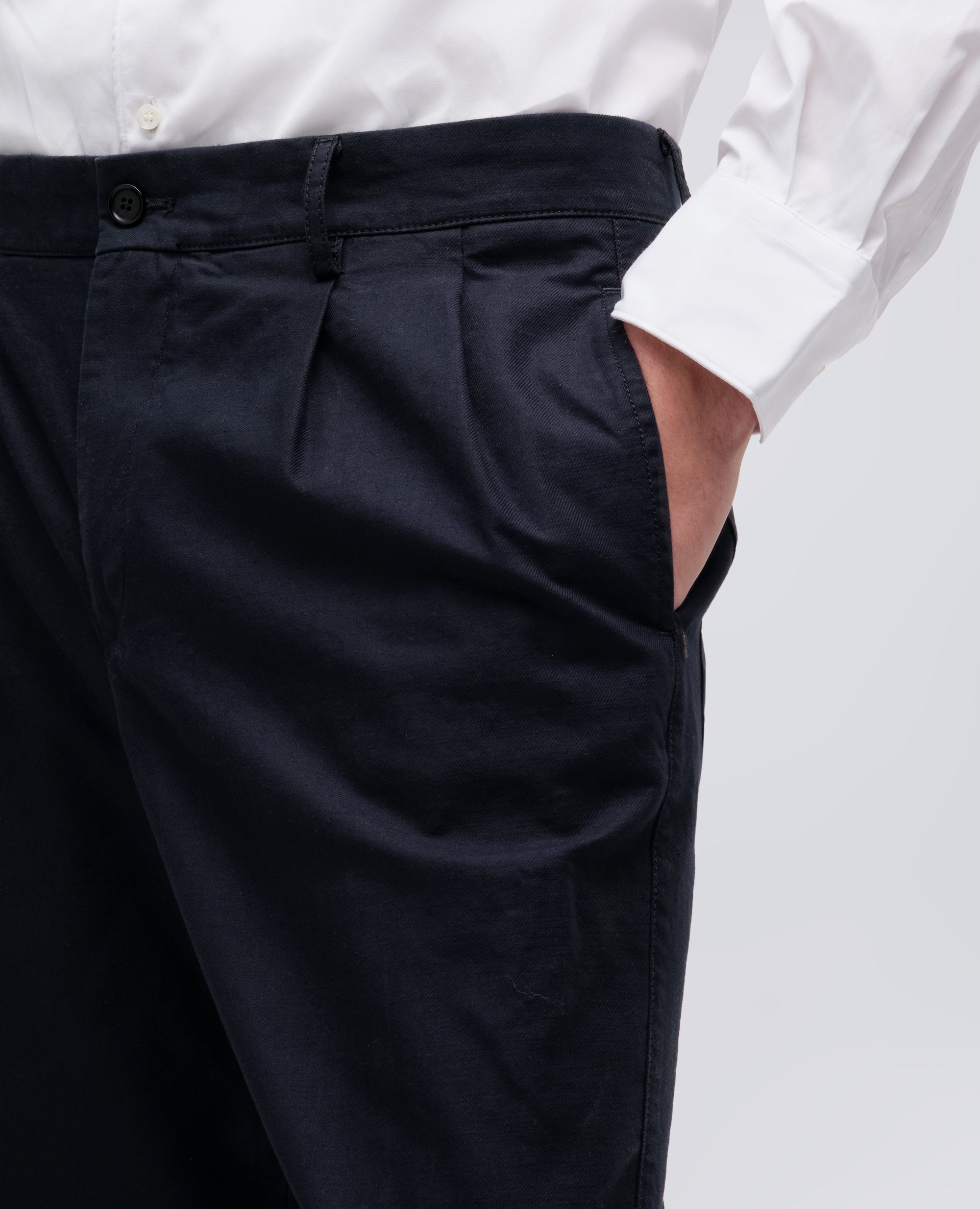 PANTALONE SLIM BANANA IN GABARDINA DI COTONE-NAVY-NAVY-AZUL MARINO-NAVY-NAVY