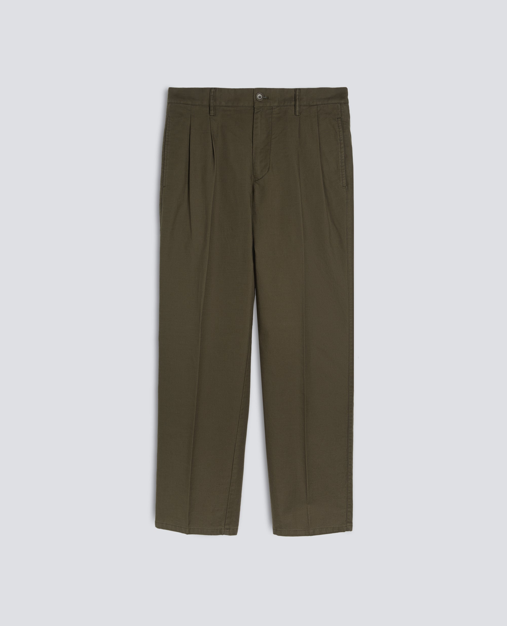 PANTALONE SLIM BANANA IN GABARDINA DI COTONE-MILITARE-MILITARY-MILITAR-MILITAR-MILITAIRE