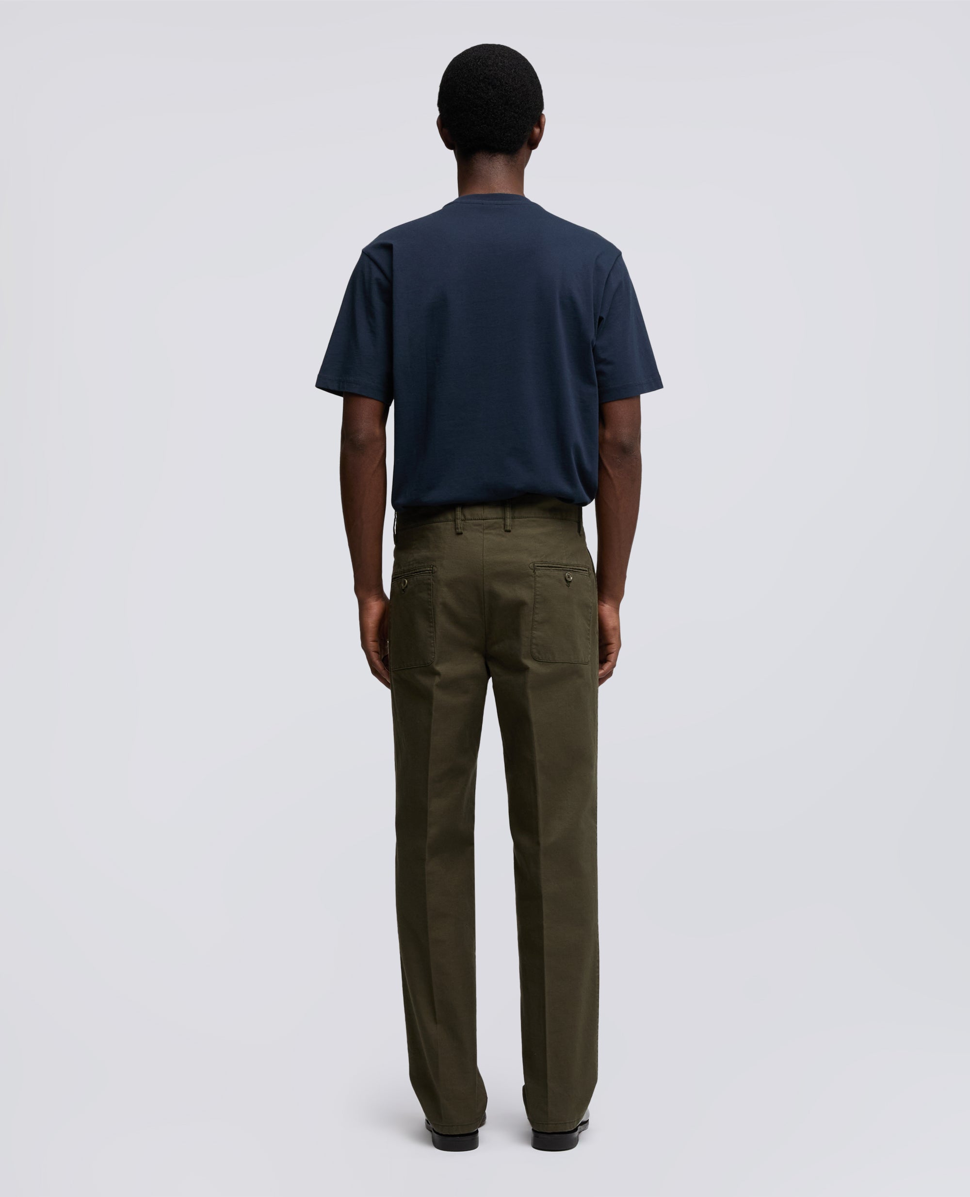 PANTALONE SLIM BANANA IN GABARDINA DI COTONE-MILITARE-MILITARY-MILITAR-MILITAR-MILITAIRE