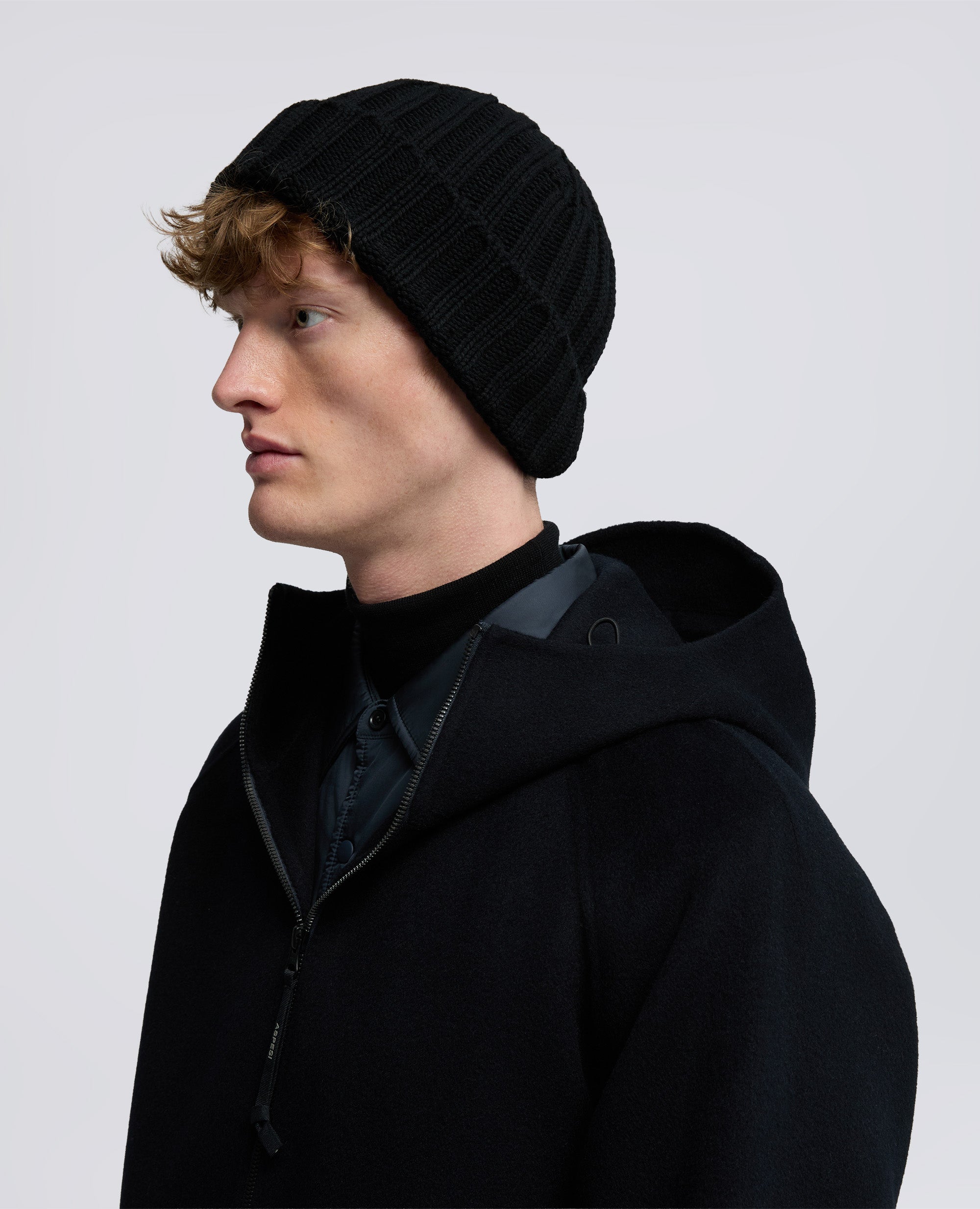 BERRETTO IN LANA A COSTE-NERO-BLACK-NEGRO-SCHWARZ-NOIR