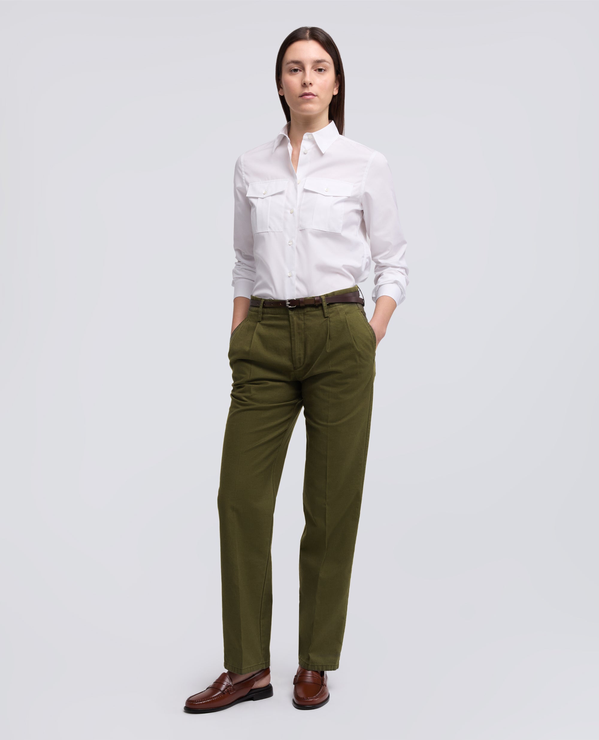 PANTALONE IN GABARDINA DI COTONE CON PINCES-MILITARE-MILITARY-MILITAR-MILITAR-MILITAIRE
