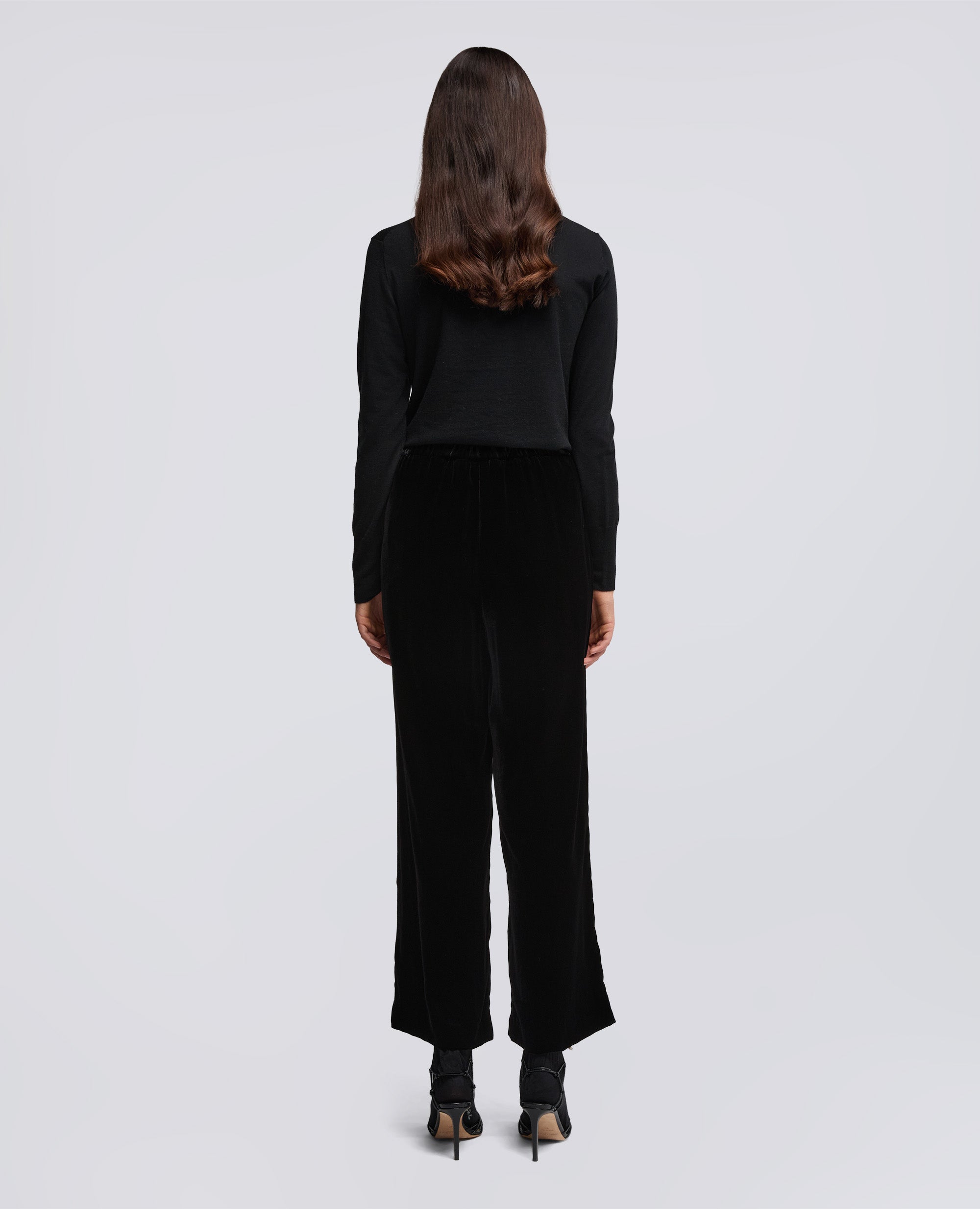 PANTALONE AMPIO IN VELLUTO LISCIO-NERO-BLACK-NEGRO-SCHWARZ-NOIR