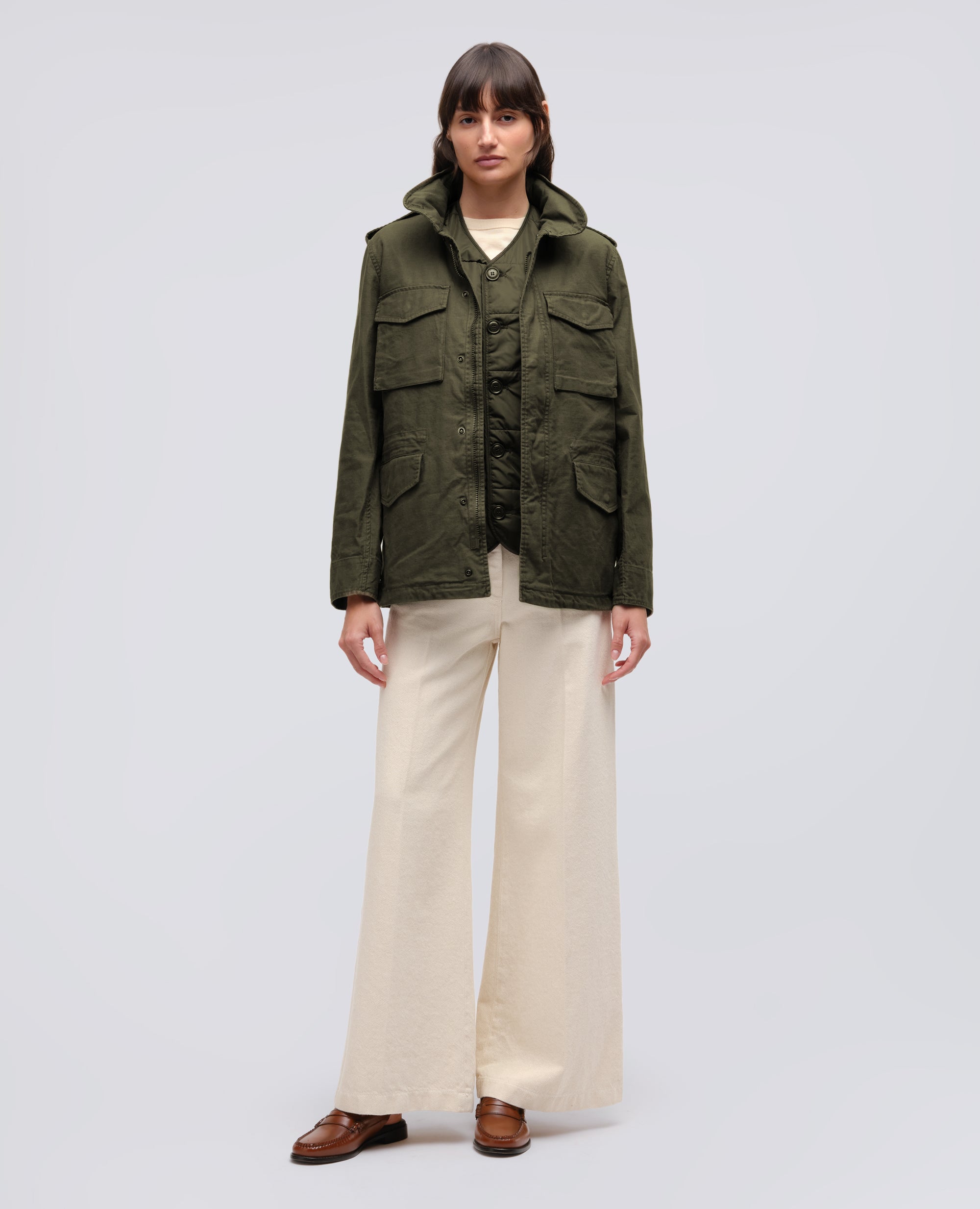 GIUBBOTTO MINI FIELD IN GABARDINE DI COTONE CON GILET INTERNO-MILITARE-MILITARY-MILITAR-MILITAR-MILITAIRE