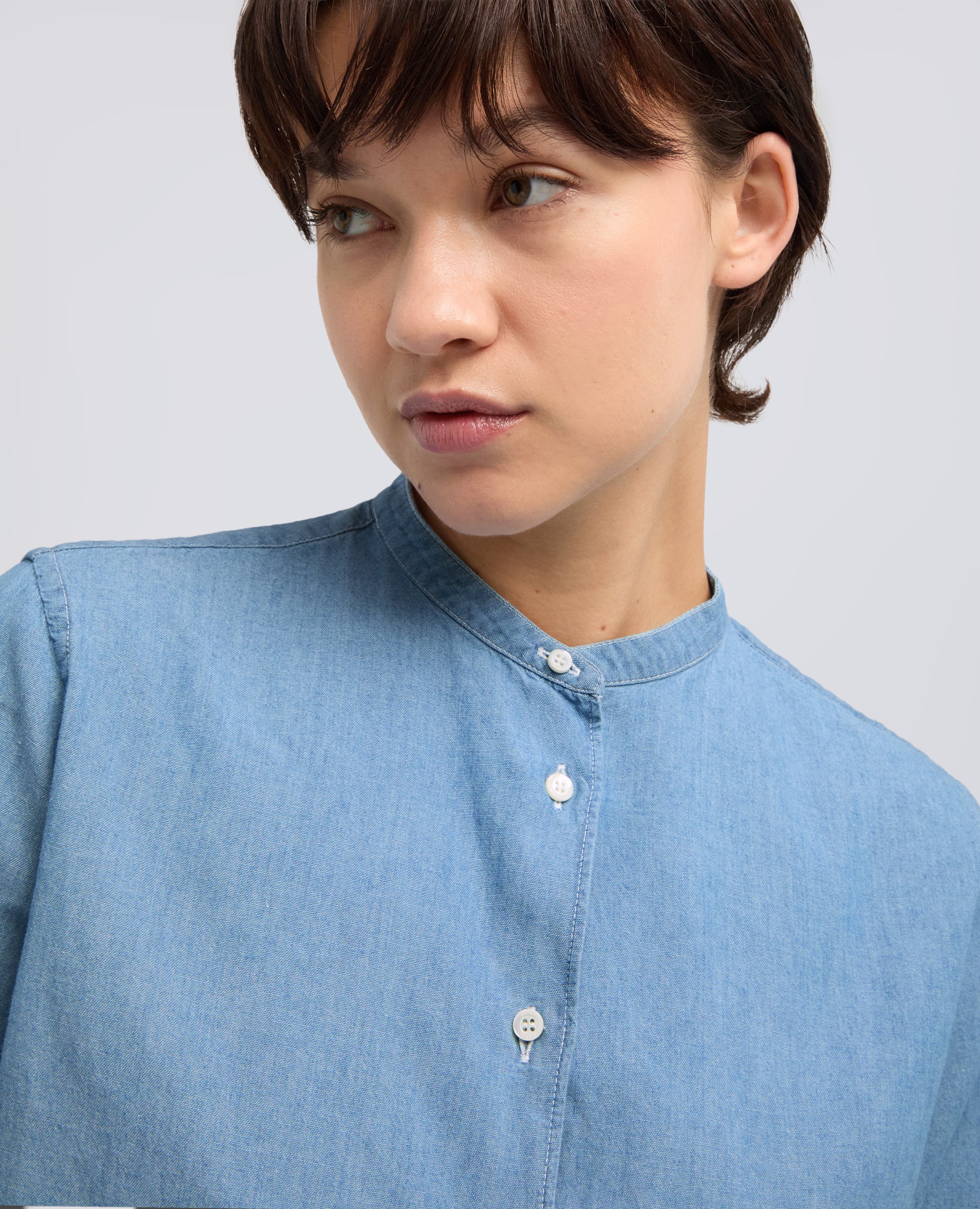 CAMICIA IN CHAMBRAY DI COTONE GIAPPONESE-DENIM CHIARO-LIGHT DENIM-DENIM CLARO-HELLES DENIM-DENIM CLAIR