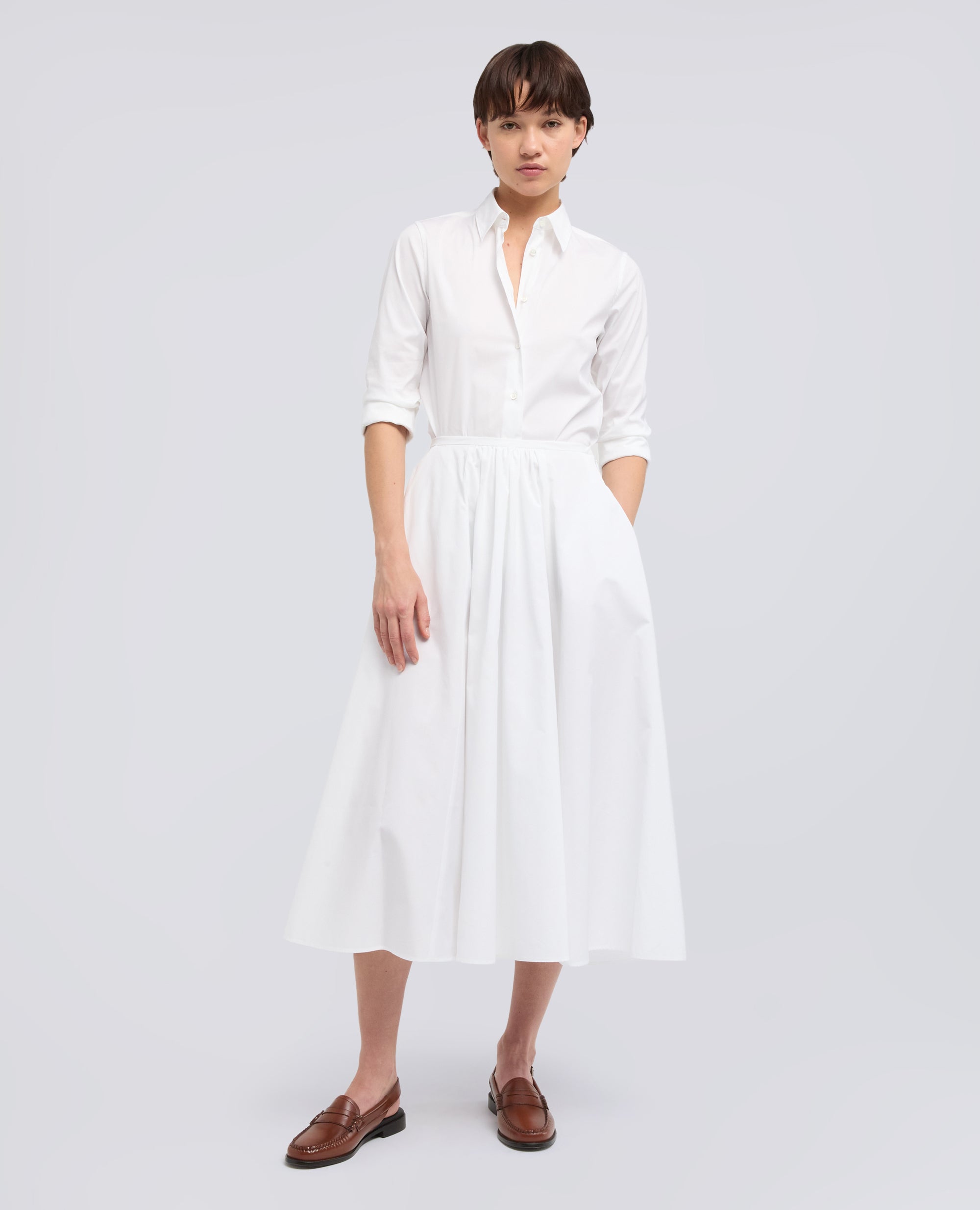 CAMICIA IN POPELINE DI MISTO COTONE STRETCH-BIANCO-WHITE-BLANCO-WEISS-BLANC