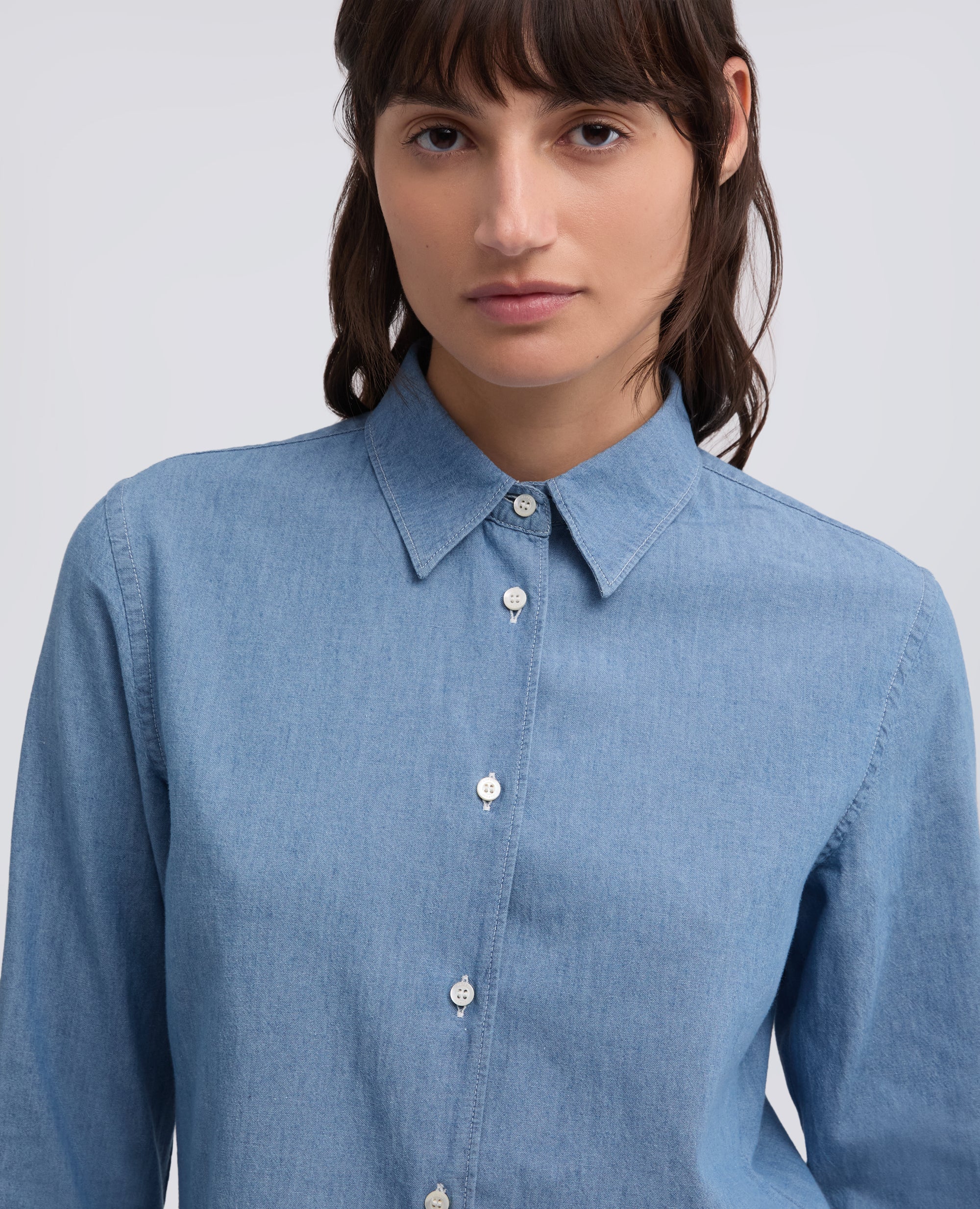 CAMICIA IN POPELINE DI COTONE-DENIM CHIARO-LIGHT DENIM-DENIM CLARO-HELLES DENIM-DENIM CLAIR
