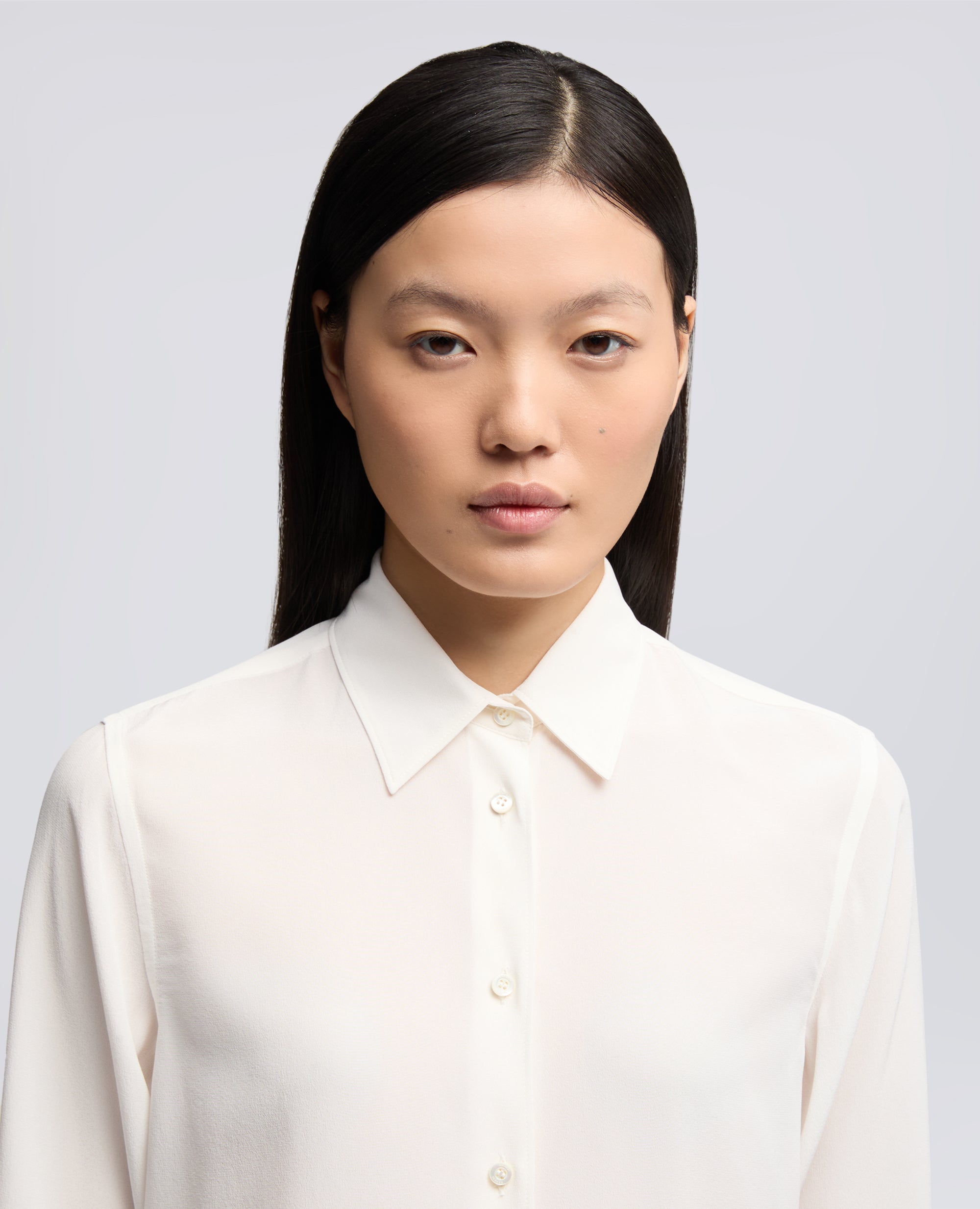 CAMICIA SLIM IN CREPE DE CHINE DI SETA-NATURALE-NATURAL-NATURAL-NATURLICH-NATUREL