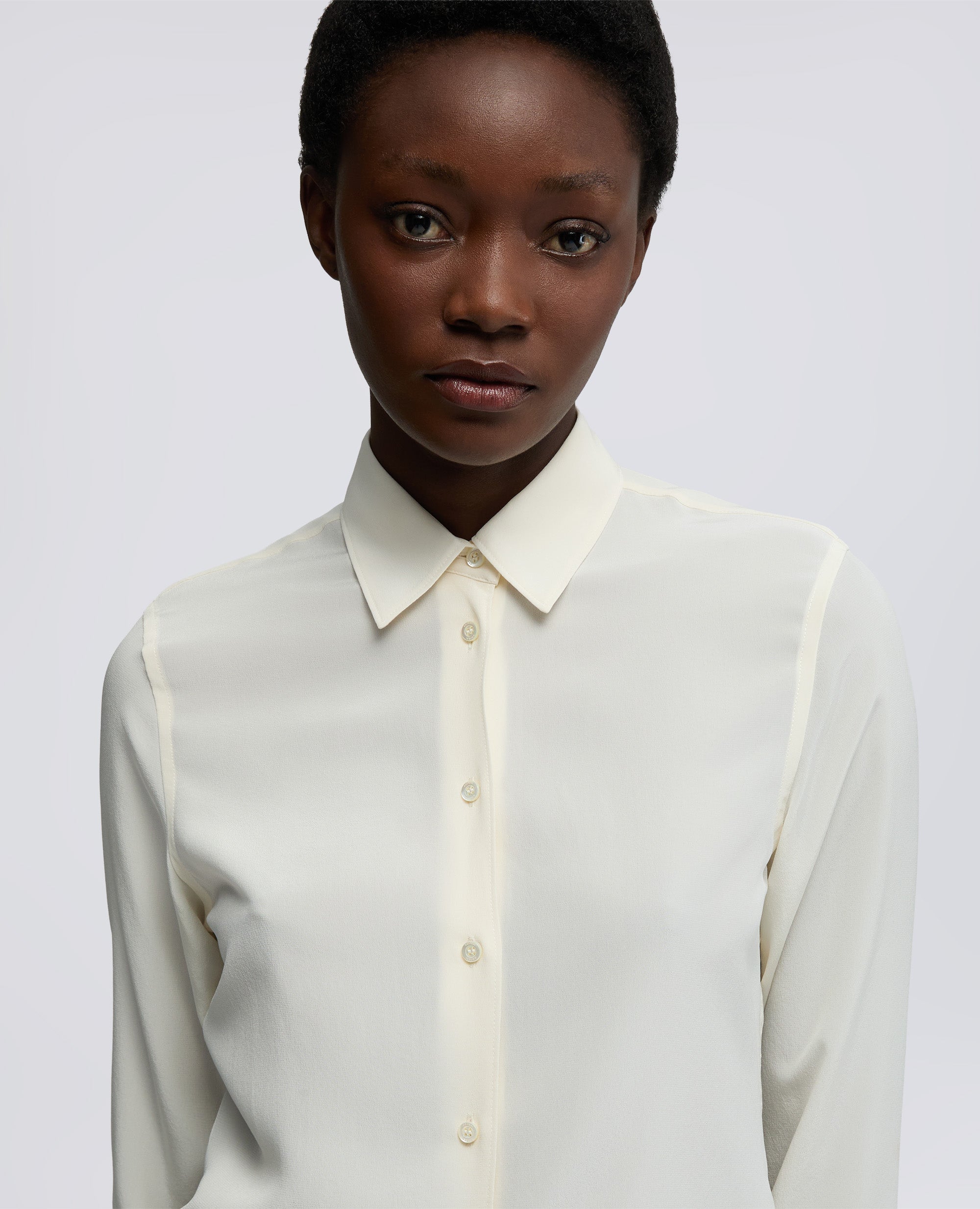 CAMICIA SLIM IN CREPE DE CHINE DI SETA-NATURALE-NATURAL-NATURAL-NATURLICH-NATUREL