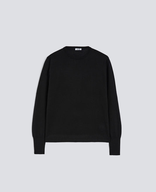MERINO WOOL CREWNECK SWEATER - BLACK