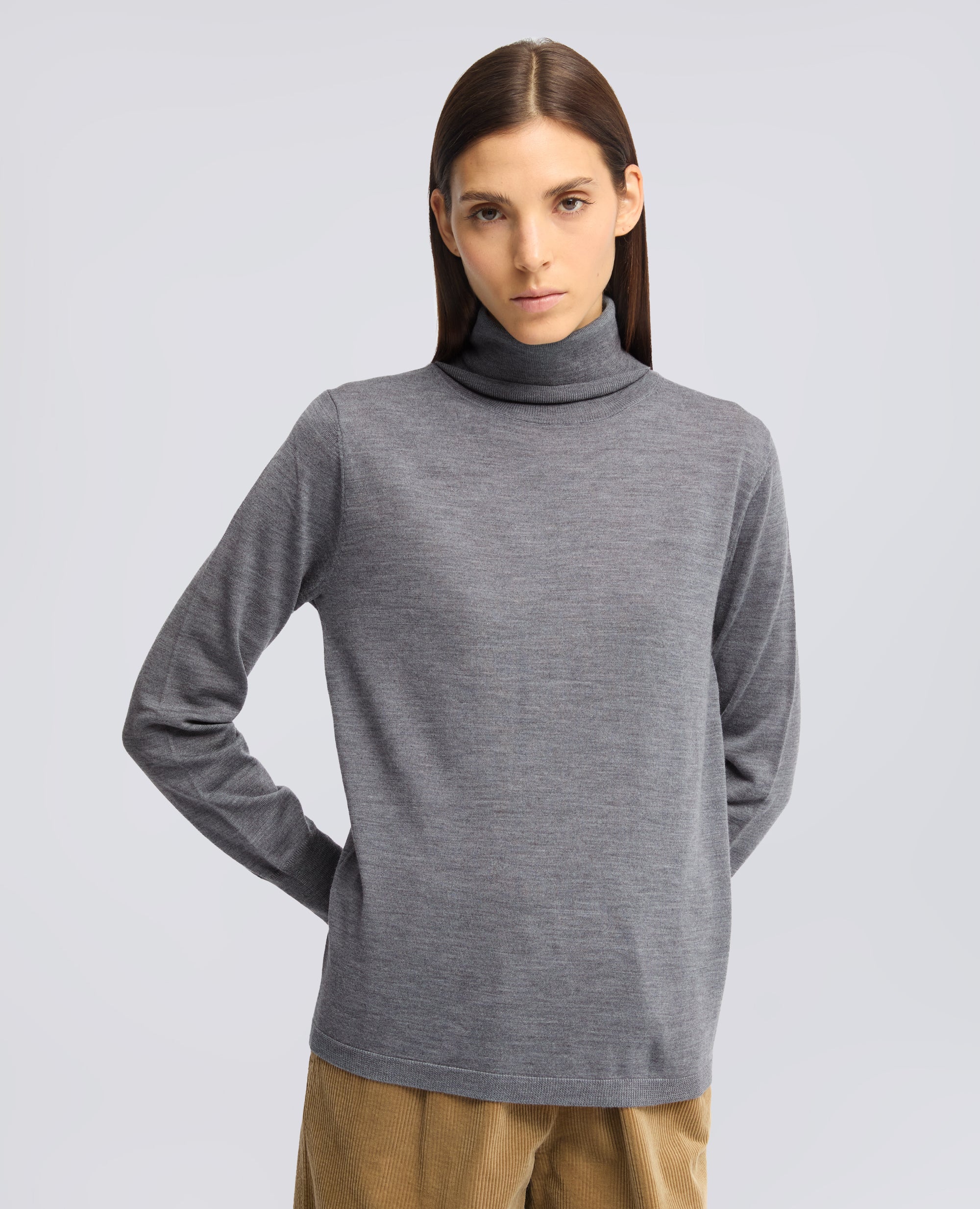 WOLL-ROLLKRAGENPULLOVER - GRAU - ASPESI