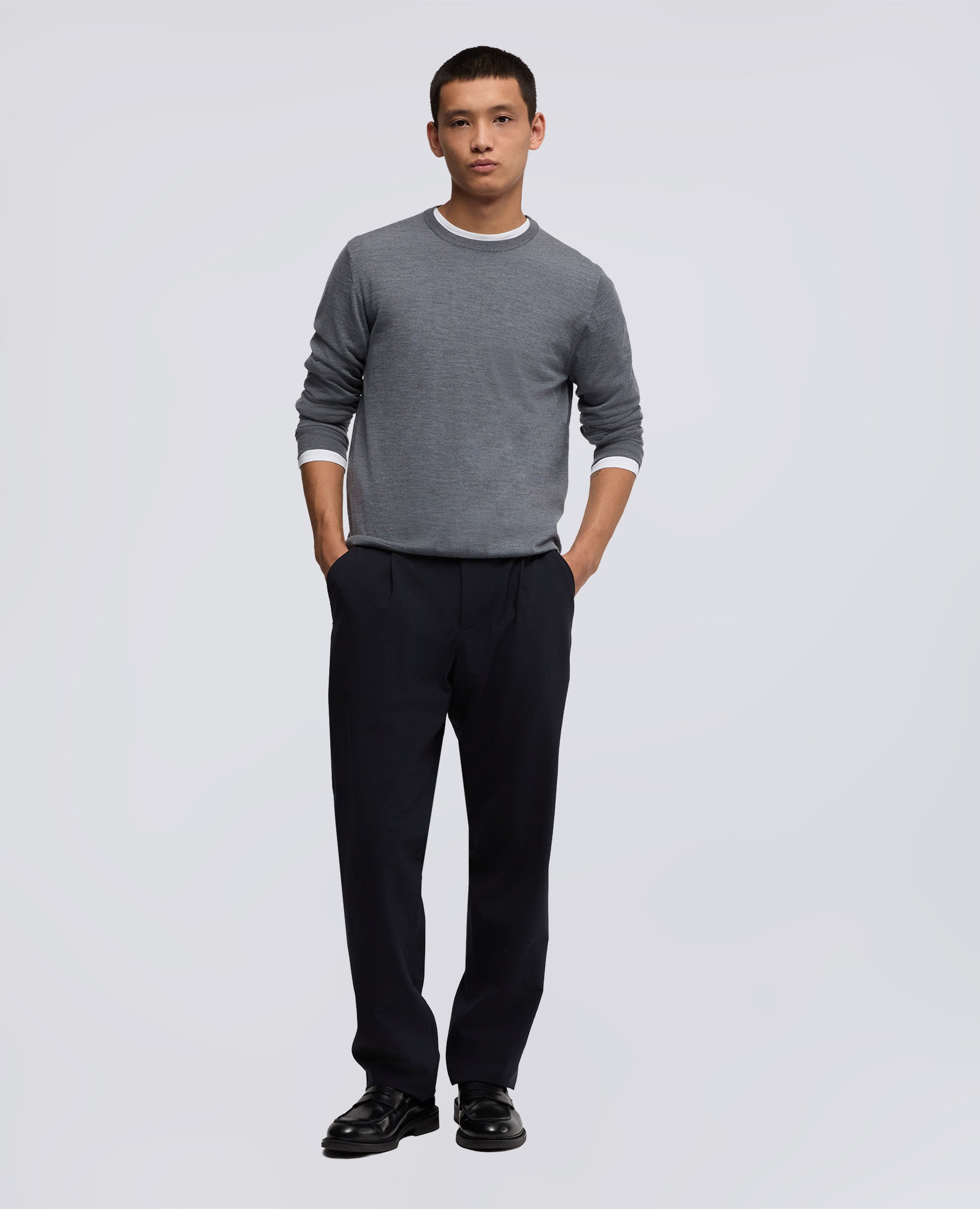 MAGLIA GIROCOLLO IN LANA RASATA-GRIGIO-GREY-GRIS-GRAU-GRIS