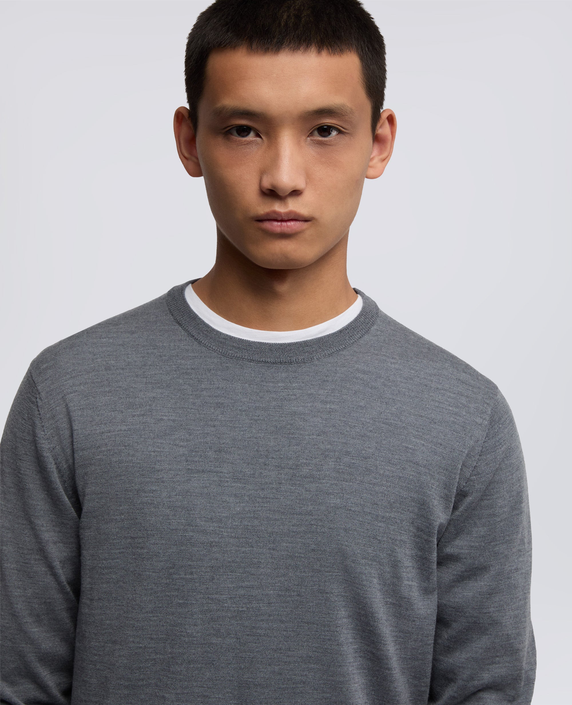 MAGLIA GIROCOLLO IN LANA RASATA-GRIGIO-GREY-GRIS-GRAU-GRIS