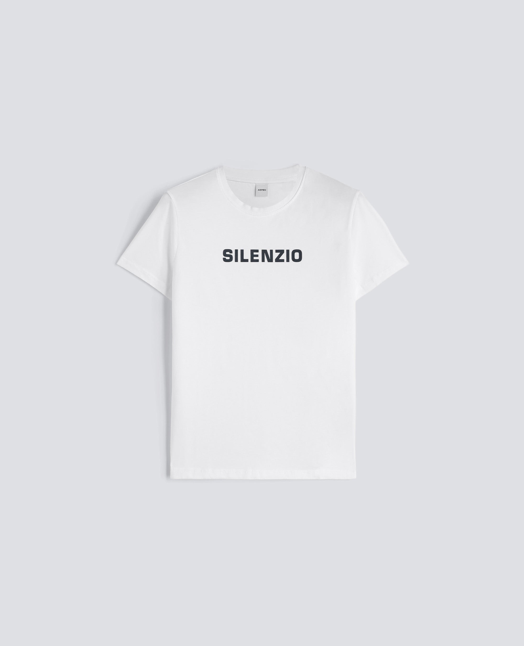 BAUMWOLL JERSEY TSHIRT MIT -SILENZIO-PRINT - WEISS - ASPESI