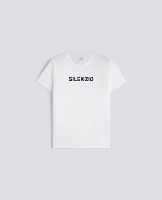 COTTON JERSEY T-SHIRT WITH -SILENZIO- PRINT - WHITE
