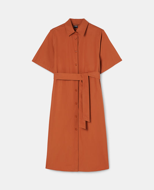 Abito chemisier midi in popeline-RUGGINE-RUST ORANGE-AXIDO-ROSTORANGE-ROUILLE