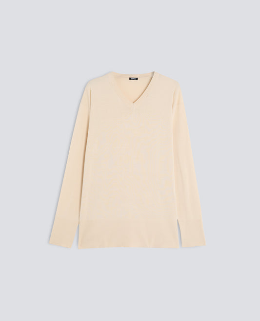 SCOLLO A V IN LANA MERINO-NATURALE-NATURAL-NATURAL-NATURLICH-NATUREL