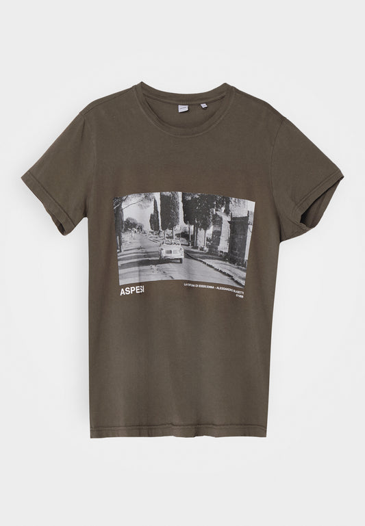 T-SHIRT IN JERSEY DI COTONE-MILITARE-MILITARY-MILITAR-MILITAR-MILITAIRE