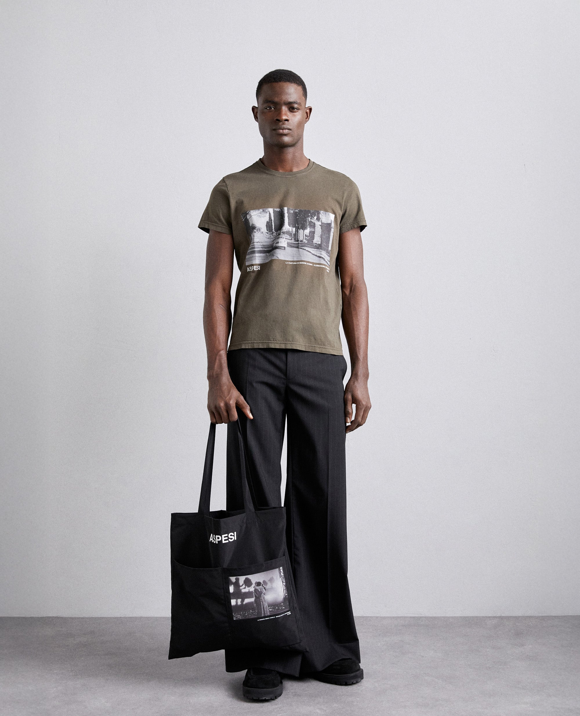 T-SHIRT IN JERSEY DI COTONE-MILITARE-MILITARY-MILITAR-MILITAR-MILITAIRE