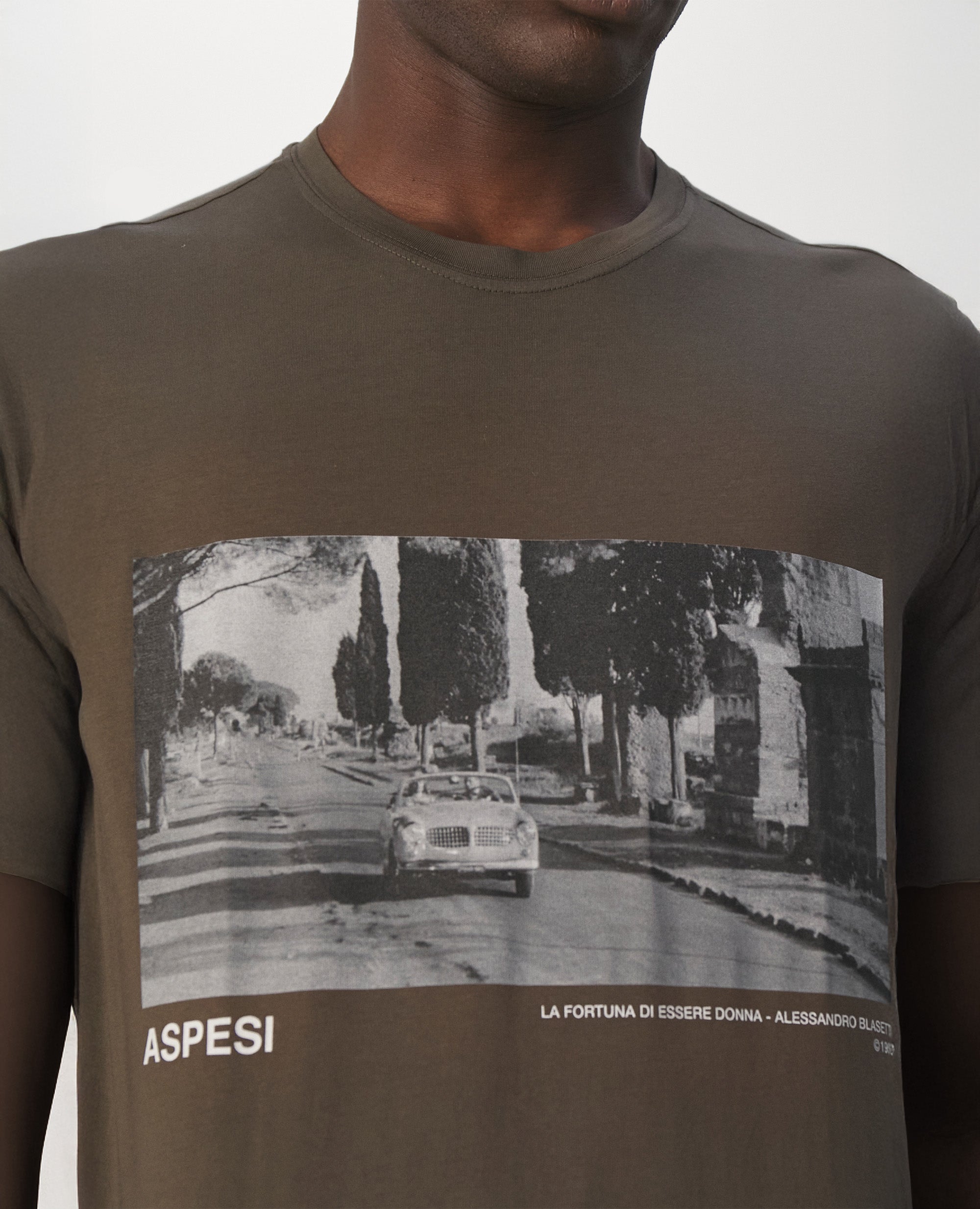 T-SHIRT IN JERSEY DI COTONE-MILITARE-MILITARY-MILITAR-MILITAR-MILITAIRE