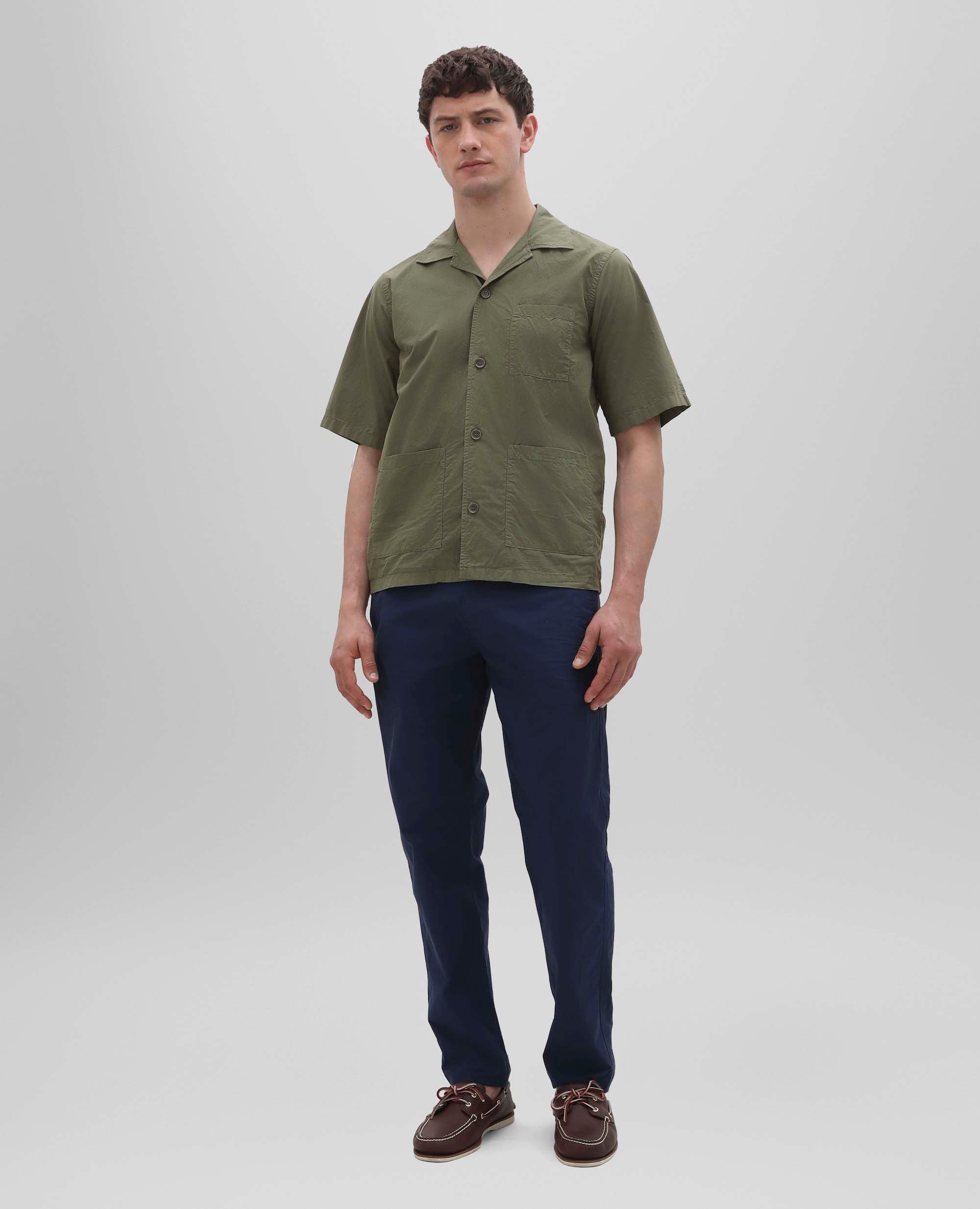 CAMICIA A MANICHE CORTE IN POPELINE DI COTONE-MILITARE-MILITARY-MILITAR-MILITAR-MILITAIRE