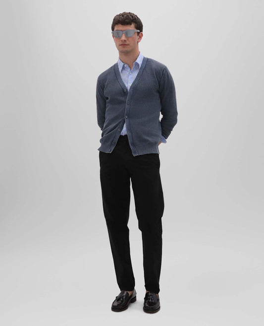 PANTALONE CHINO IN POPELINE DI COTONE-NERO-BLACK-NEGRO-SCHWARZ-NOIR