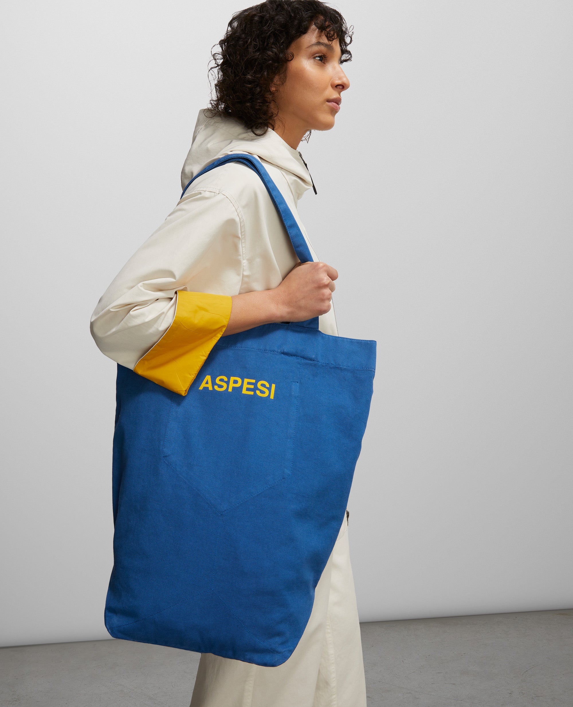 BORSA SHOPPER IN GABARDINA DI COTONE-BLU-BLUE-AZUL-BLAU-BLEU