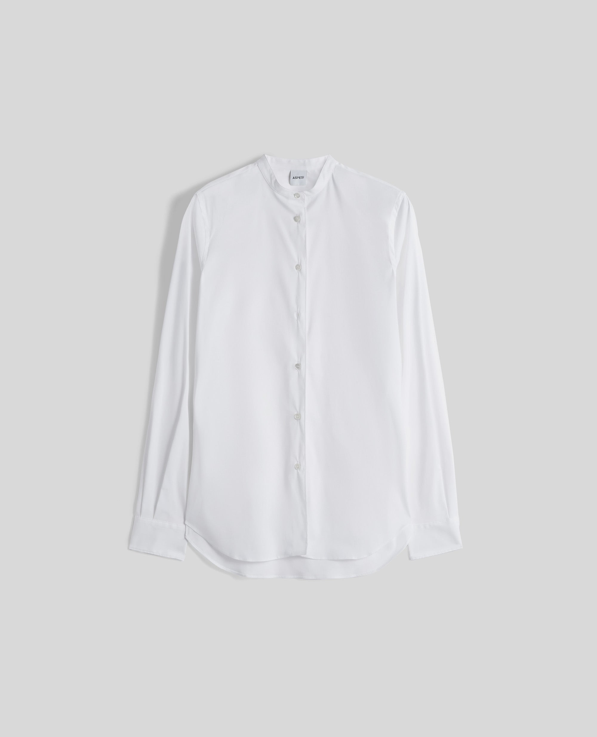 CAMICIA IN POPELINE DI COTONE CON COLLO ALLA COREANA-BIANCO-WHITE-BLANCO-WEISS-BLANC