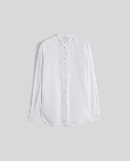 CAMICIA IN POPELINE DI COTONE CON COLLO ALLA COREANA-BIANCO-WHITE-BLANCO-WEISS-BLANC