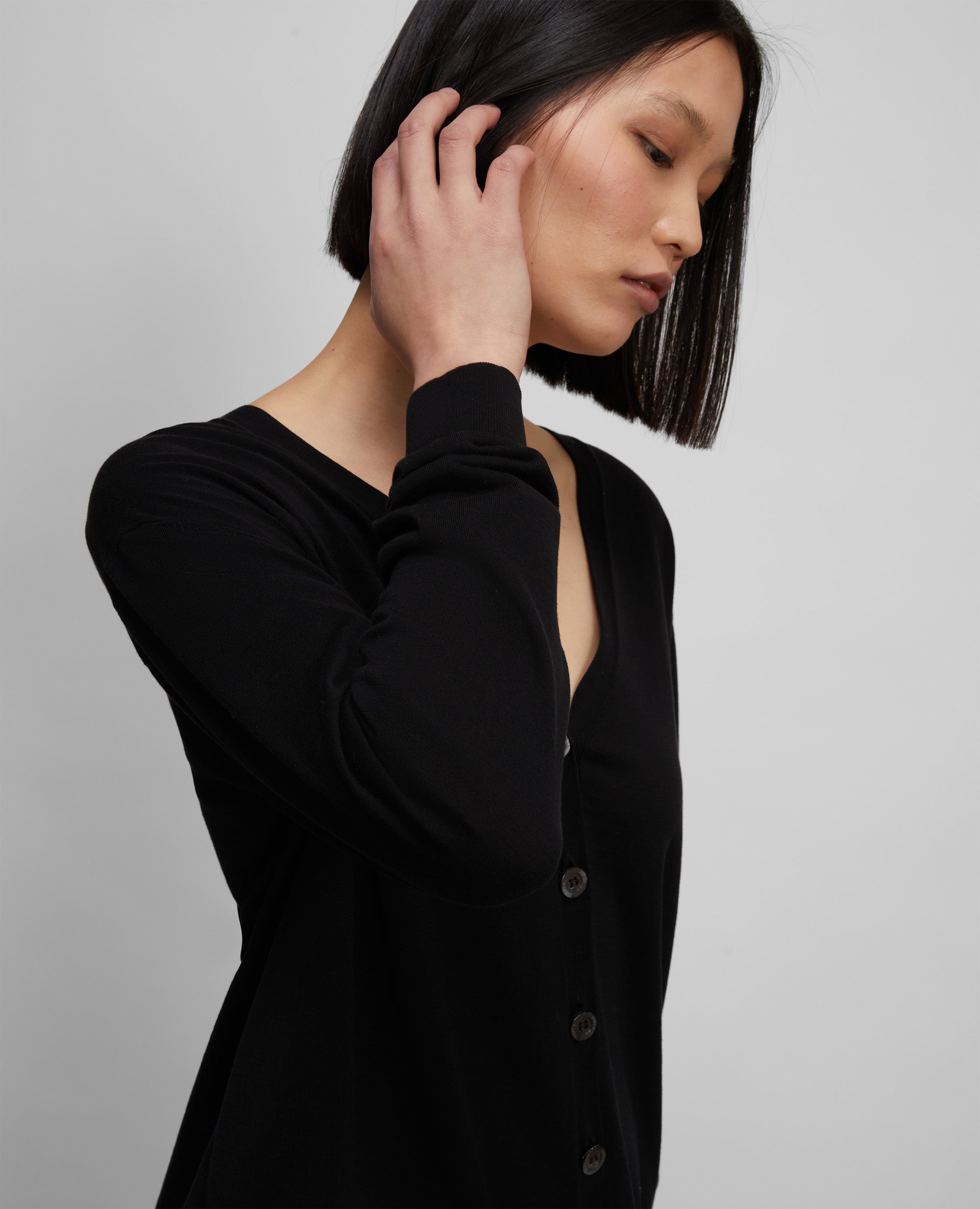 CARDIGAN IN MAGLIA DI MISTO COTONE, SETA E LINO-NERO-BLACK-NEGRO-SCHWARZ-NOIR