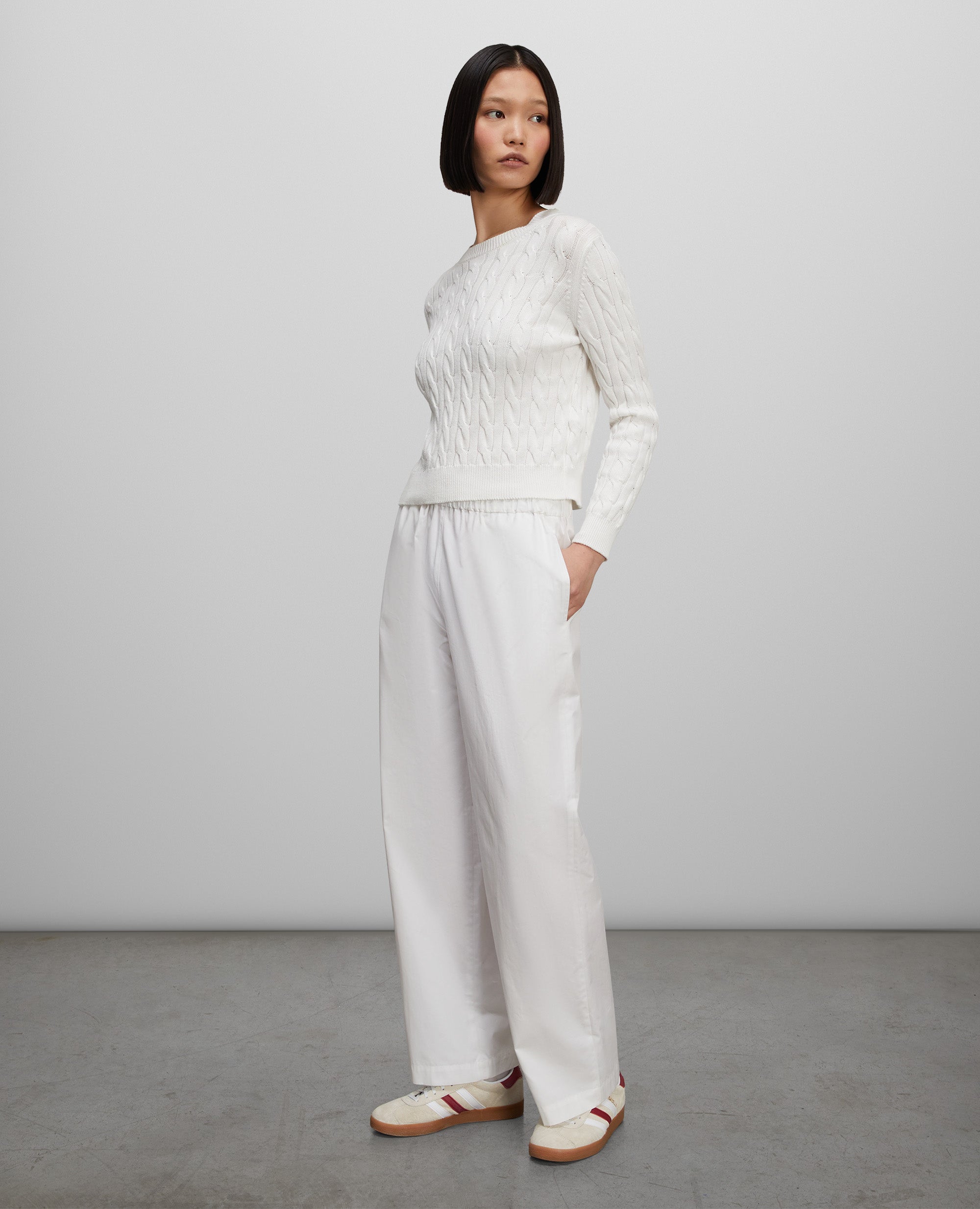 MAGLIA GIROCOLLO IN COTONE ORGANICO-BIANCO-WHITE-BLANCO-WEISS-BLANC