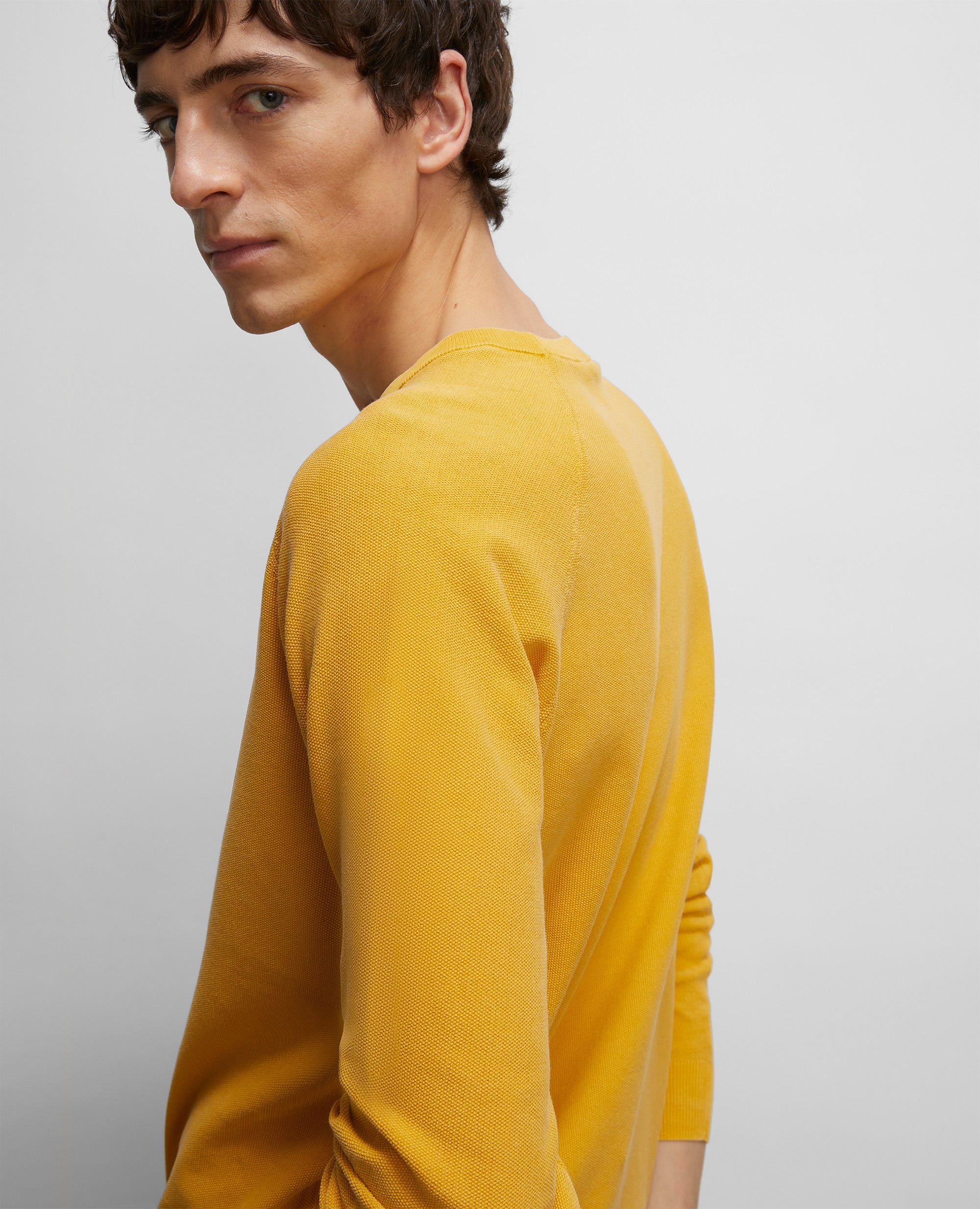 MAGLIA GIROCOLLO IN COTONE-GIALLO-YELLOW-AMARILLO-GELB-JAUNE