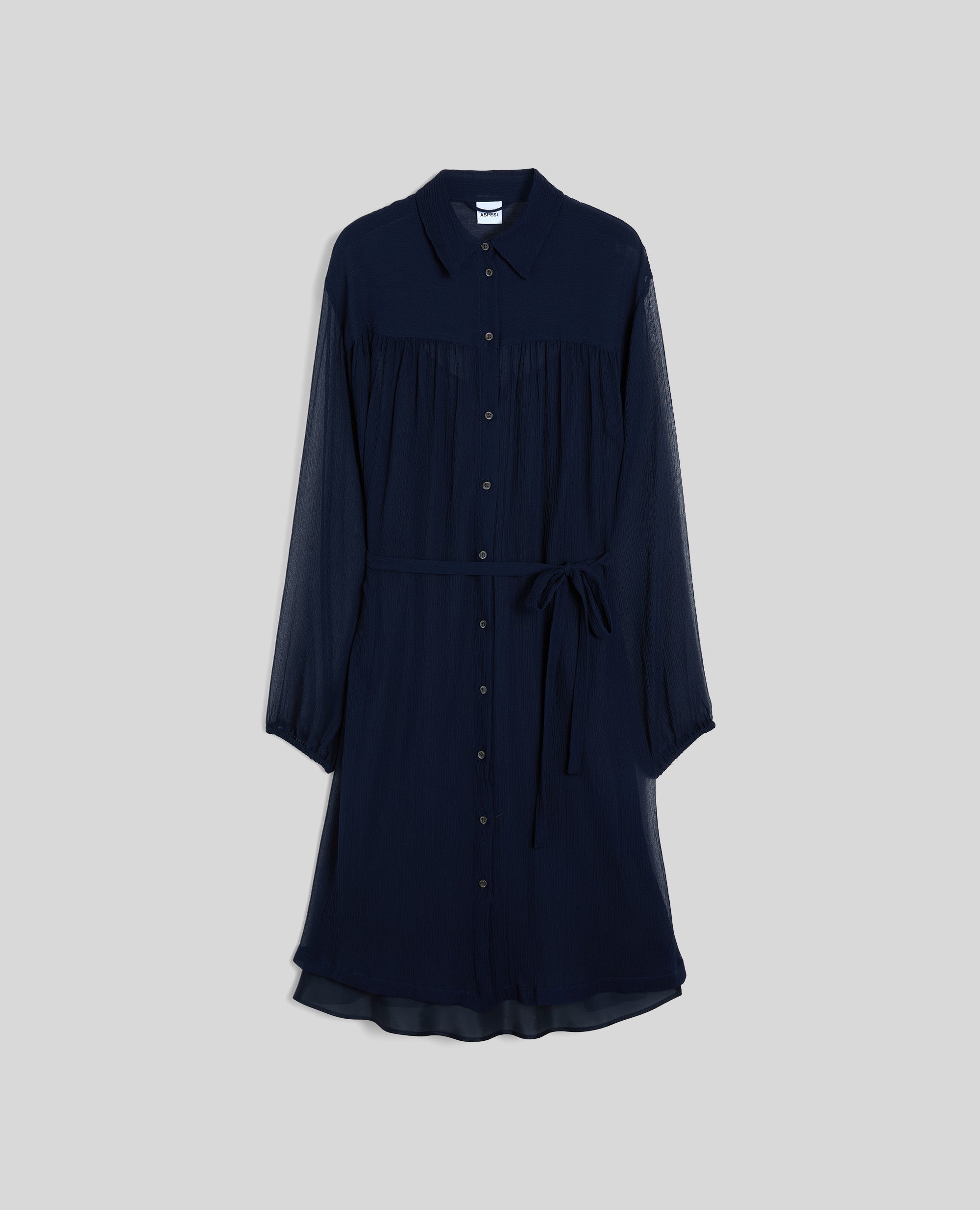 VESTIDO CAMISERO DE CRESPÃN DE SEDA - AZUL - ASPESI