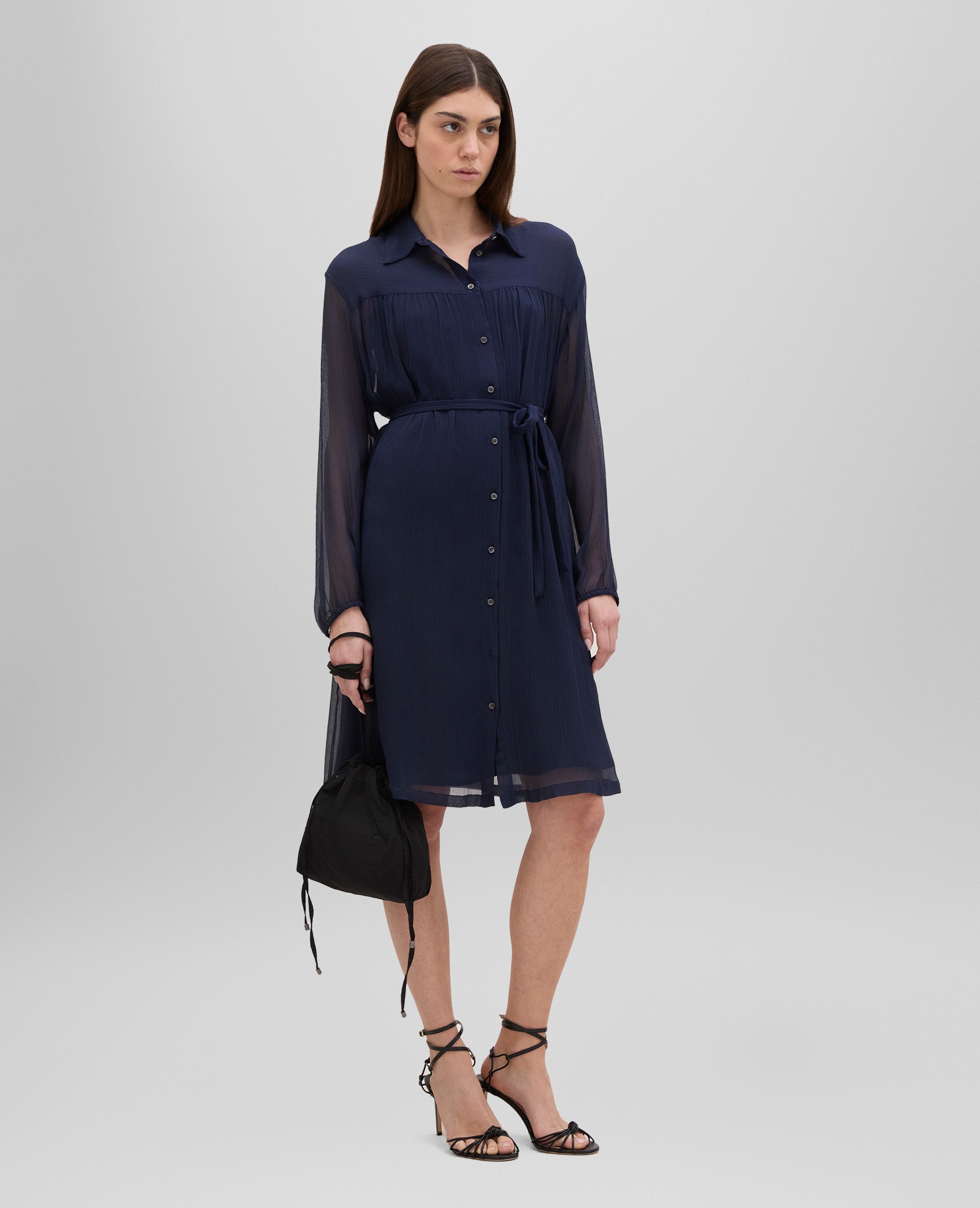 VESTIDO CAMISERO DE CRESPÃN DE SEDA - AZUL - ASPESI