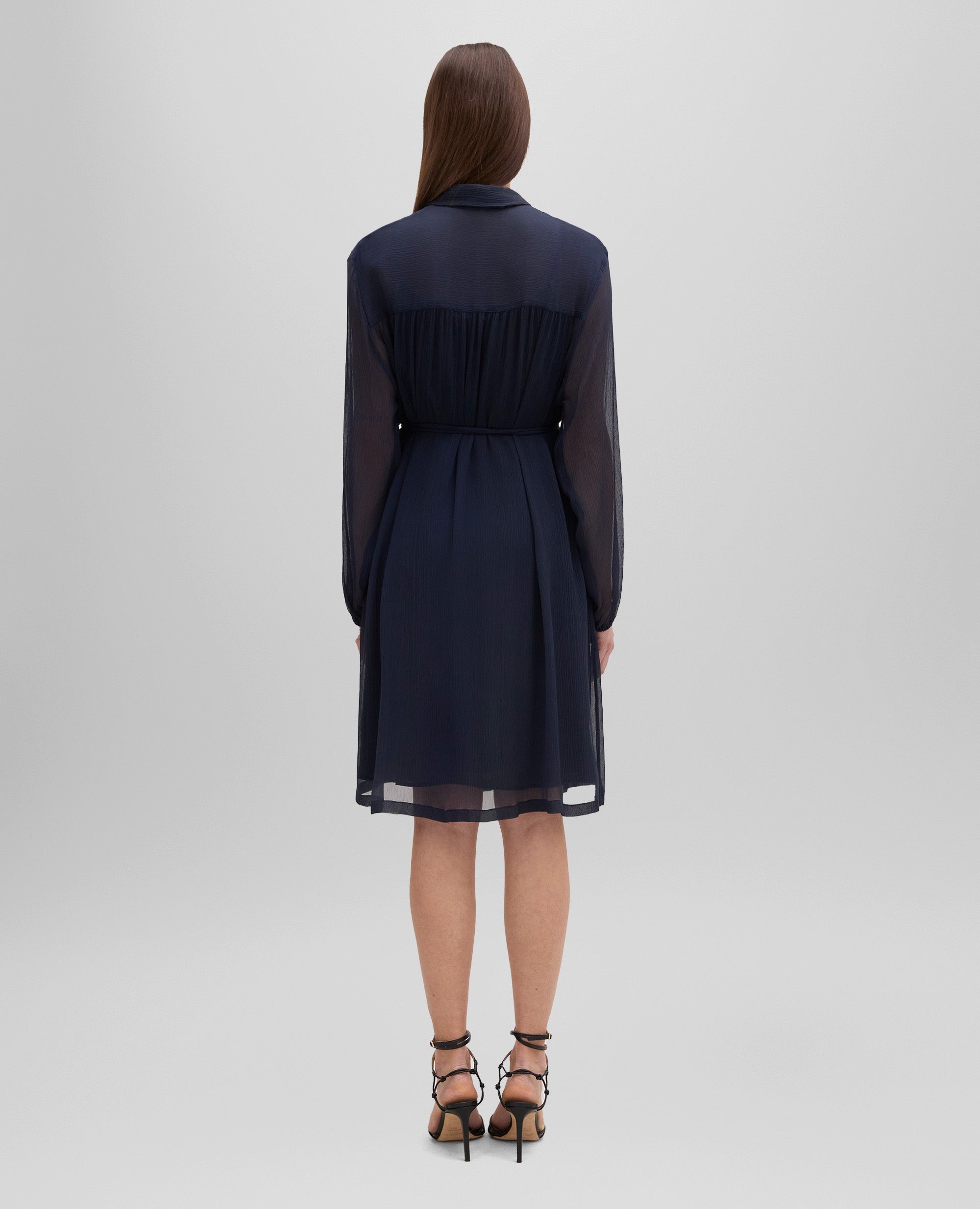 VESTIDO CAMISERO DE CRESPÃN DE SEDA - AZUL - ASPESI