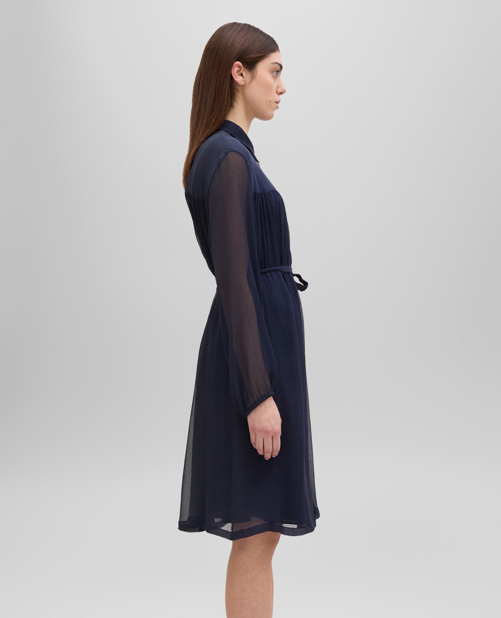 VESTIDO CAMISERO DE CRESPÃN DE SEDA - AZUL - ASPESI