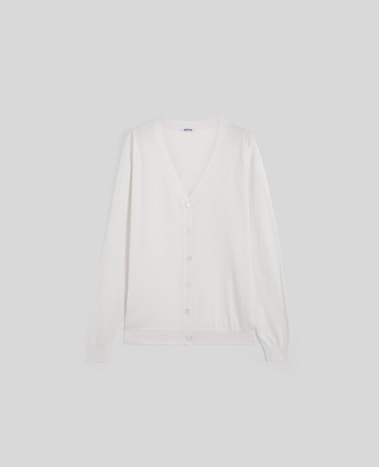 CARDIGAN IN MAGLIA DI MISTO COTONE, SETA E LINO-BIANCO-WHITE-BLANCO-WEISS-BLANC