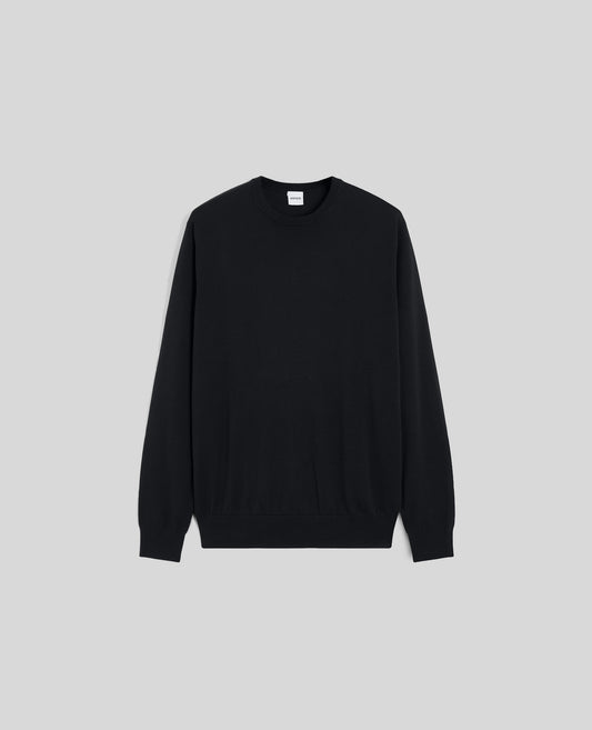 MAGLIA GIROCOLLO IN COTONE-NERO-BLACK-NEGRO-SCHWARZ-NOIR
