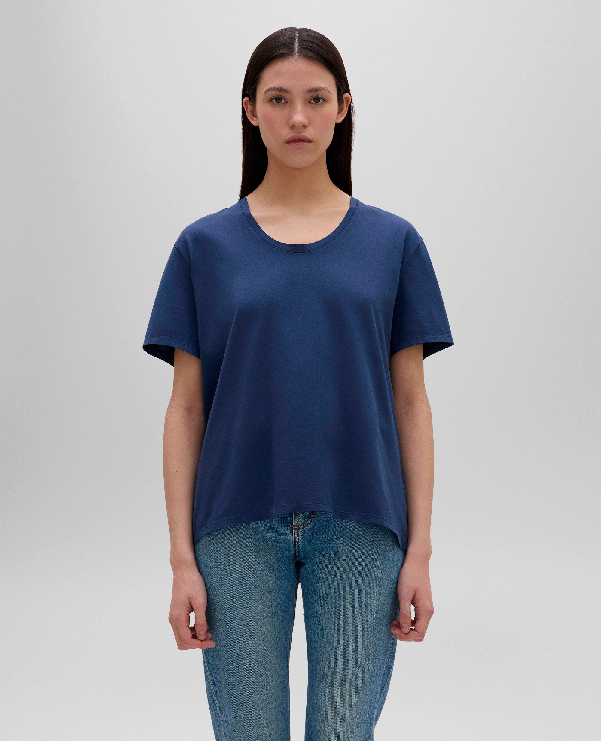 T-SHIRT IN JERSEY DI COTONE-BLU-BLUE-AZUL-BLAU-BLEU